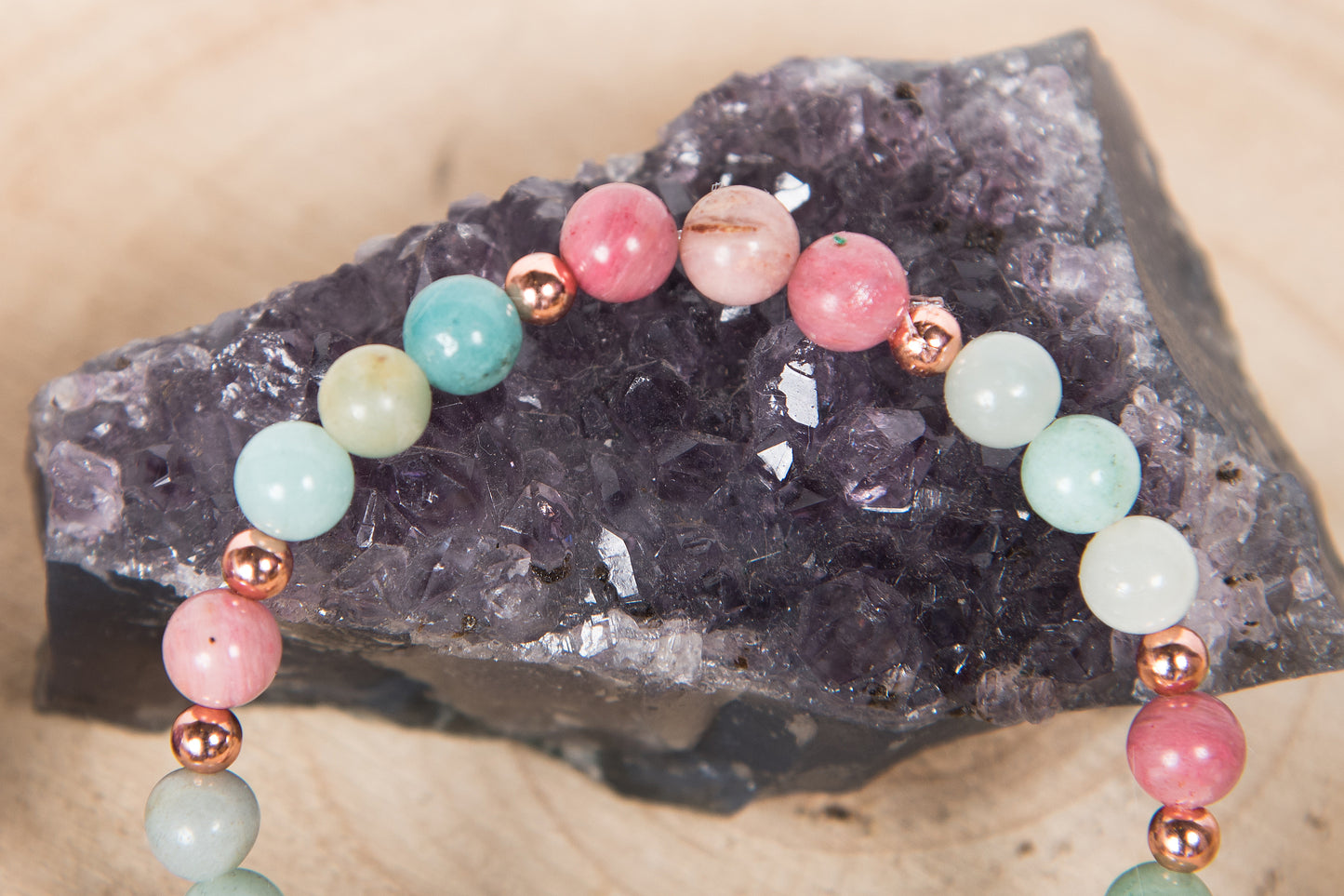 Amazzonite, Rodonite, Charm Albero della Vita in Rame