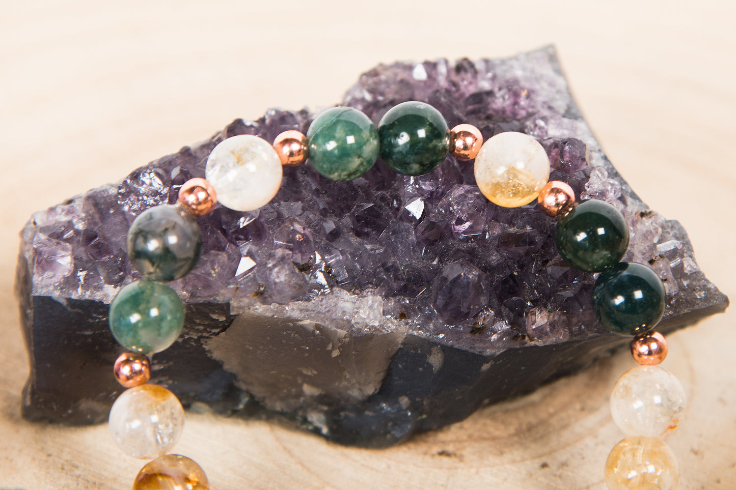 Agata Muschiata, Quarzo Citrino, Charm Albero della Vita in Rame