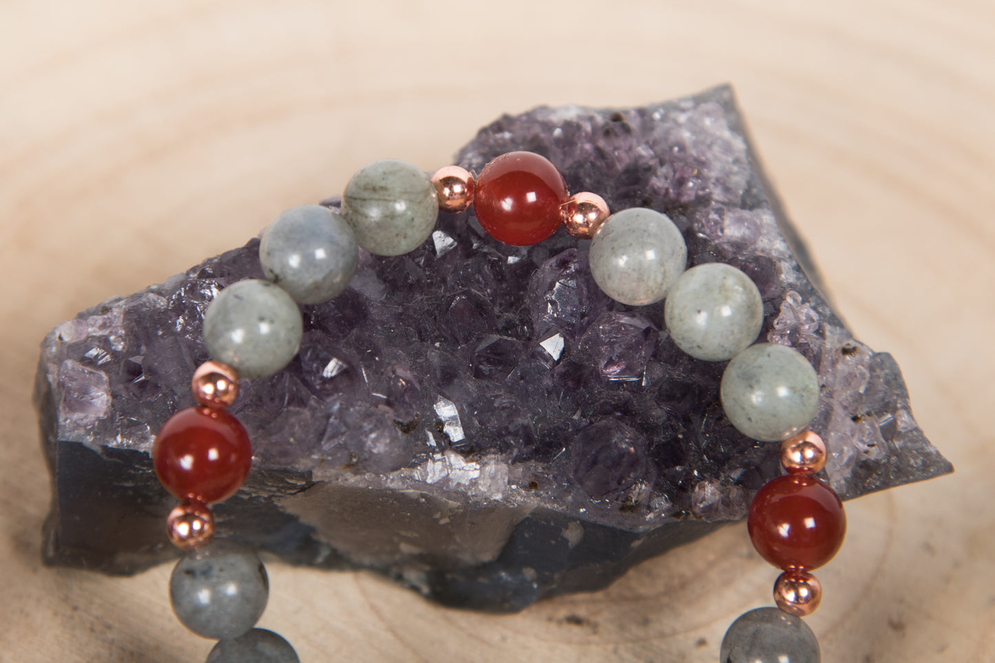 Labradorite, Agata rossa, Charm Albero della Vita in Rame