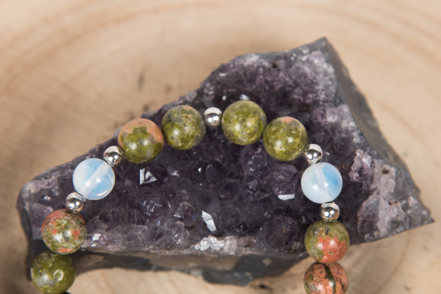 Opalite, Unakite, Charm Fiore di loto in argento 925