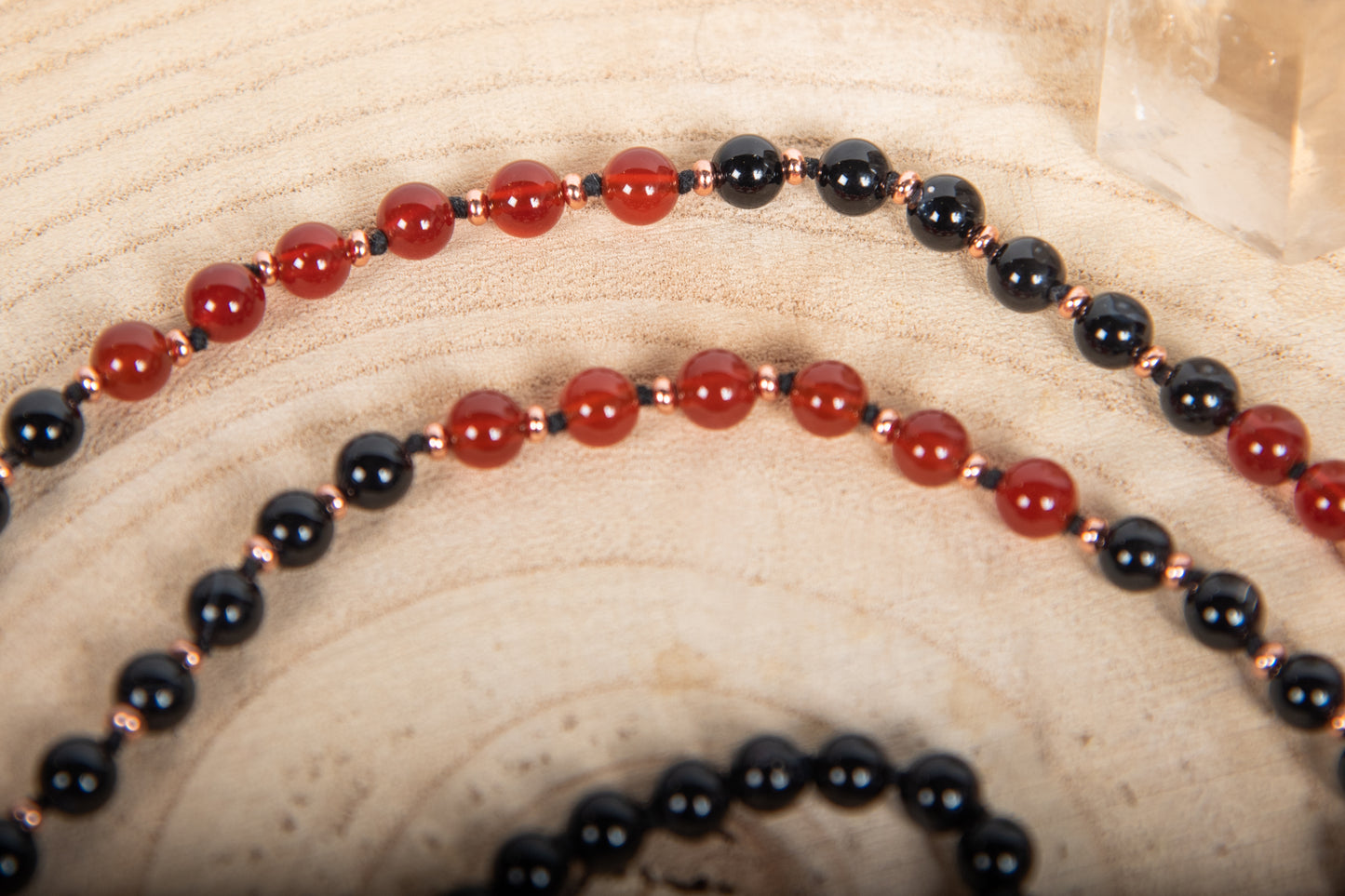 Mala con cristalli naturali di Agata rossa, Onice, Pietra Guru Agata rossa, Rame