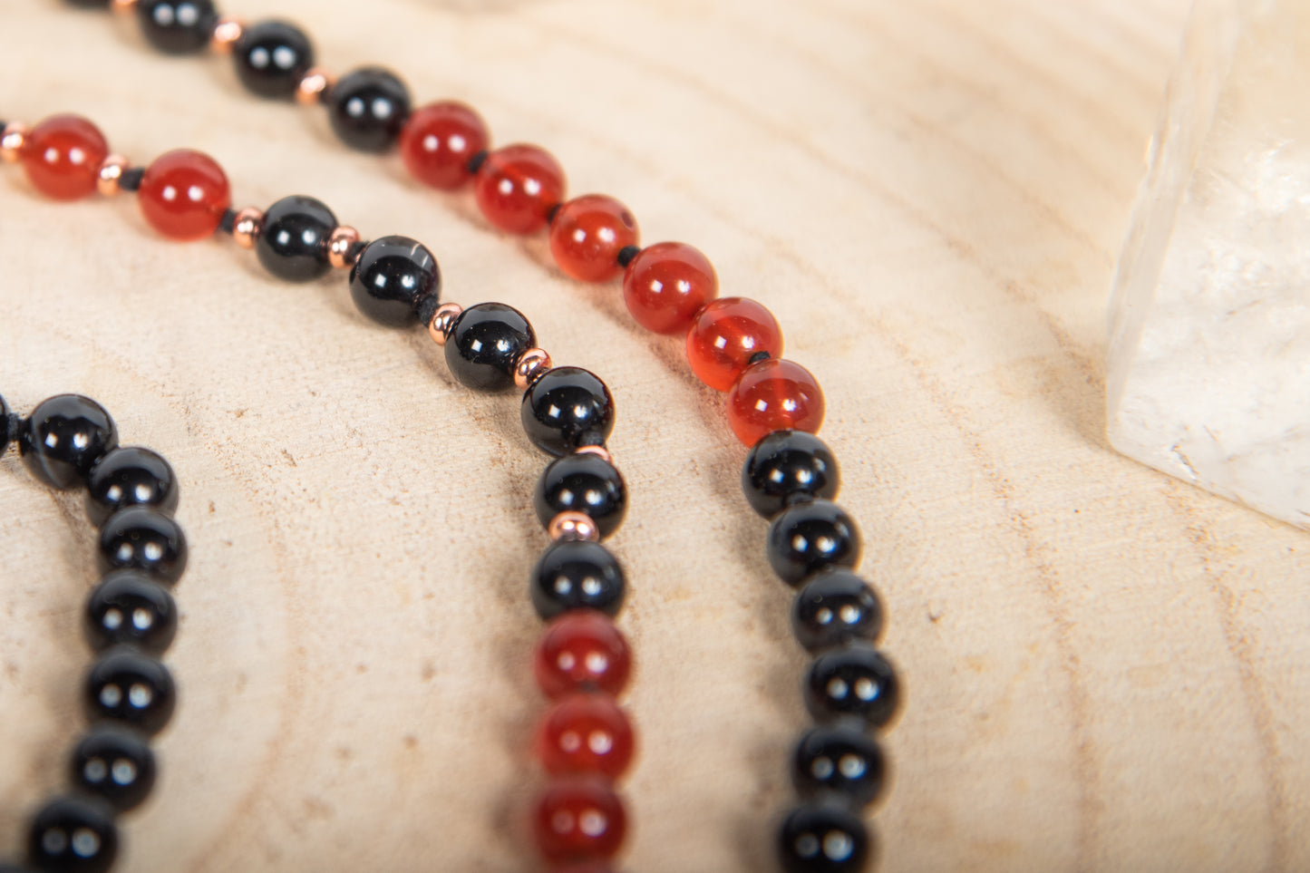 Mala con cristalli naturali di Agata rossa, Onice, Pietra Guru Agata rossa, Rame