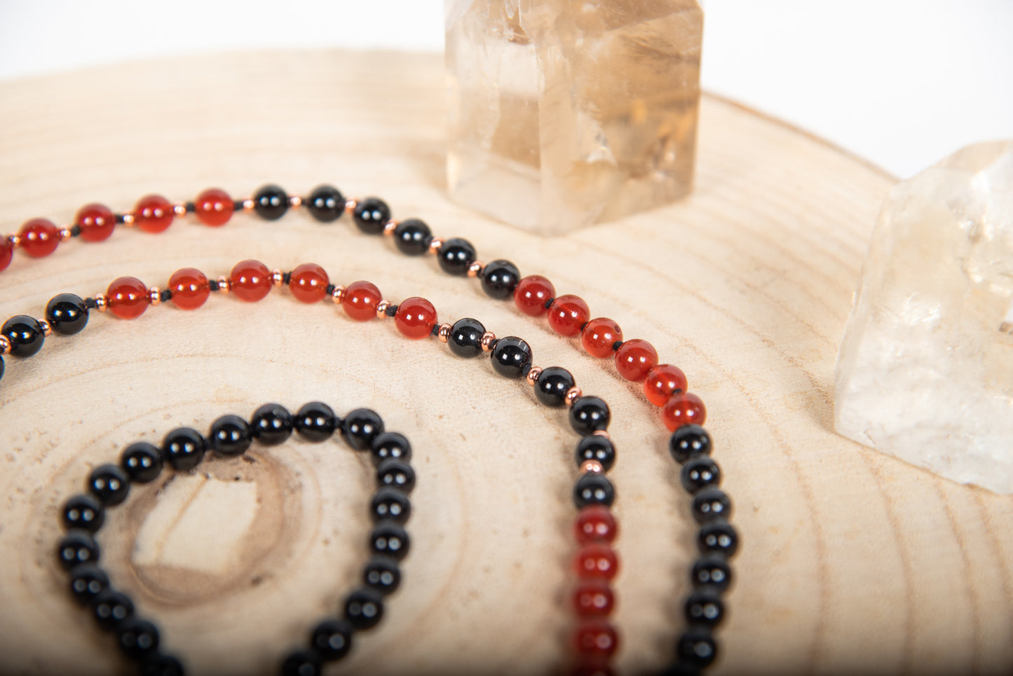 Mala con cristalli naturali di Agata rossa, Onice, Pietra Guru Agata rossa, Rame