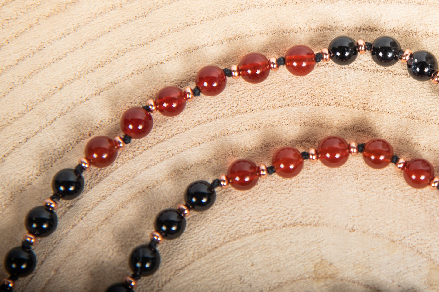 Mala con cristalli naturali di Agata rossa, Onice, Pietra Guru Agata rossa, Rame