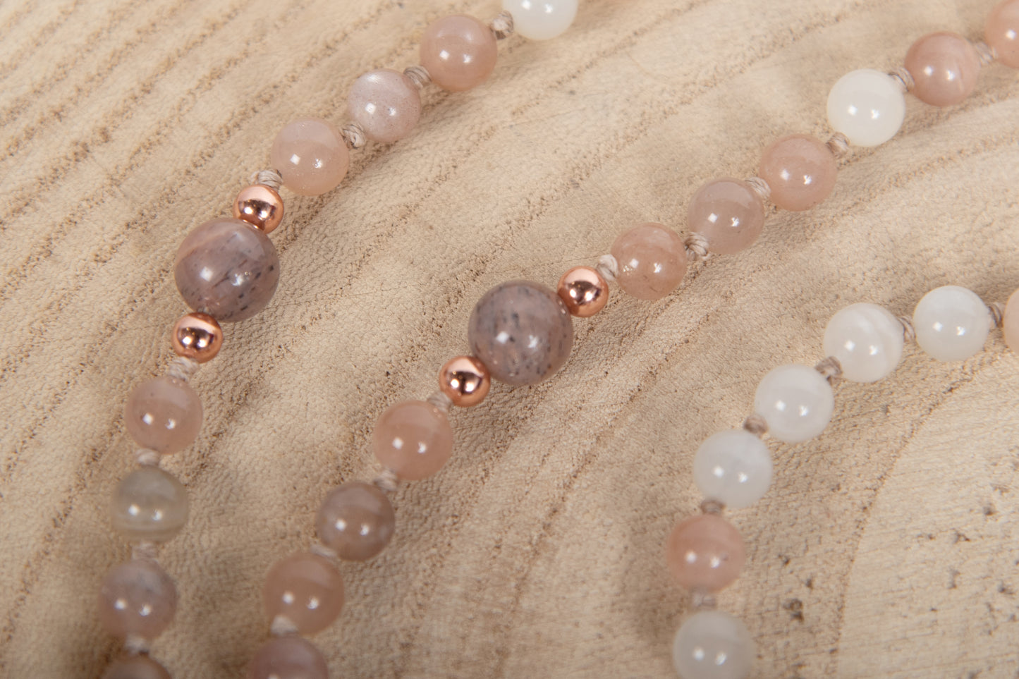 Mala in Pietra di luna naturale, Pietra Guru Zebradorite, Rame