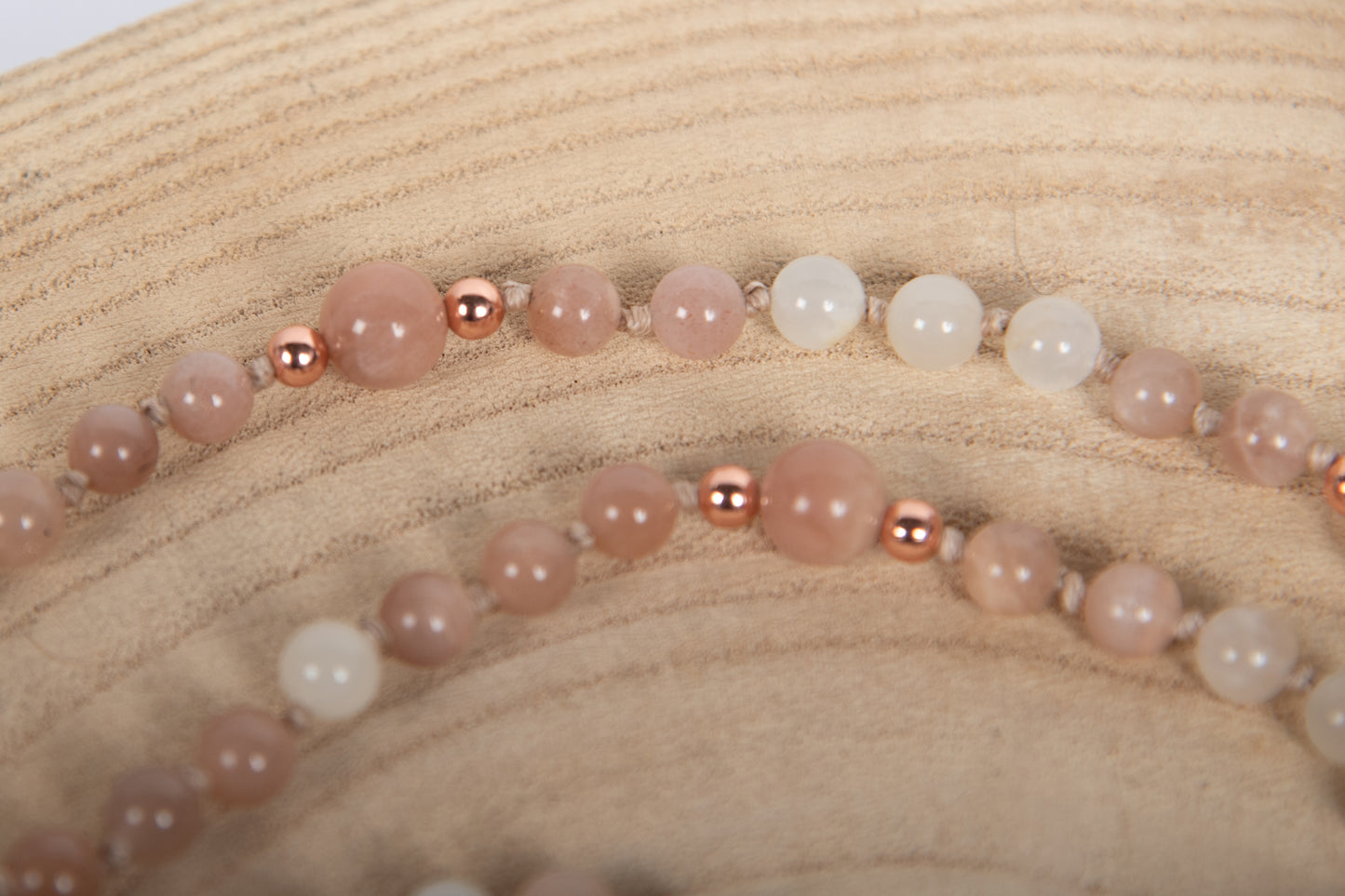 Mala in Pietra di luna naturale, Pietra Guru Zebradorite, Rame