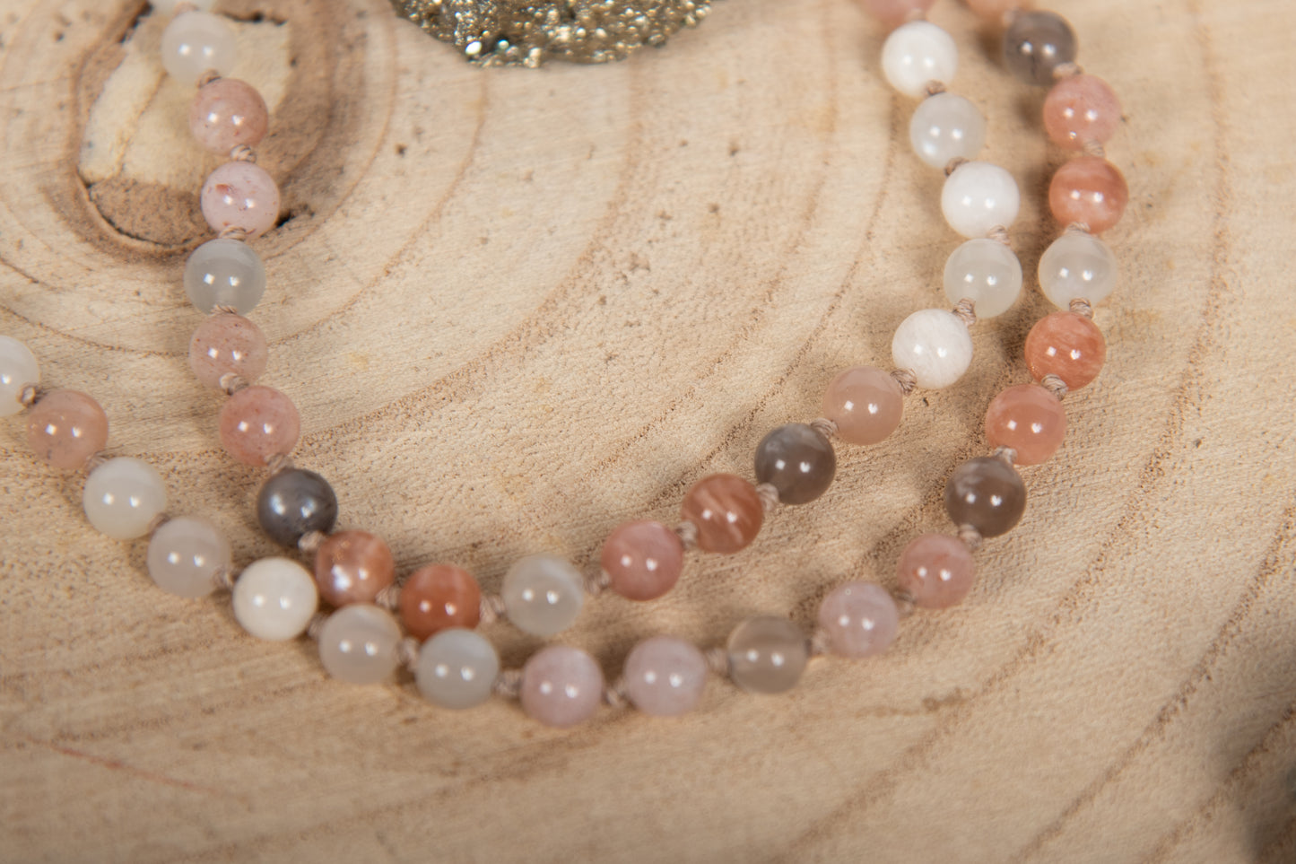 Mala in Pietra di luna naturale, Pietra Guru Zebradorite, Rame