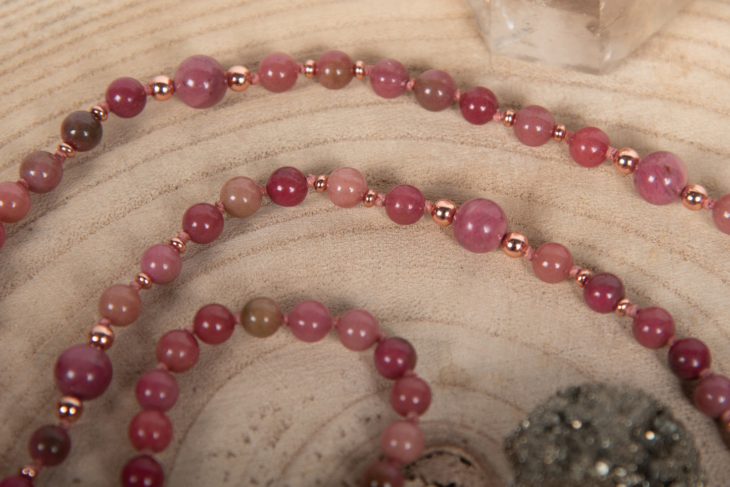 Mala collana in pietra dura naturale di Rodonite, Pietra guru Diaspro, Rame