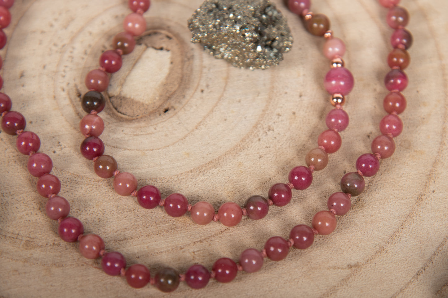Mala collana in pietra dura naturale di Rodonite, Pietra guru Diaspro, Rame