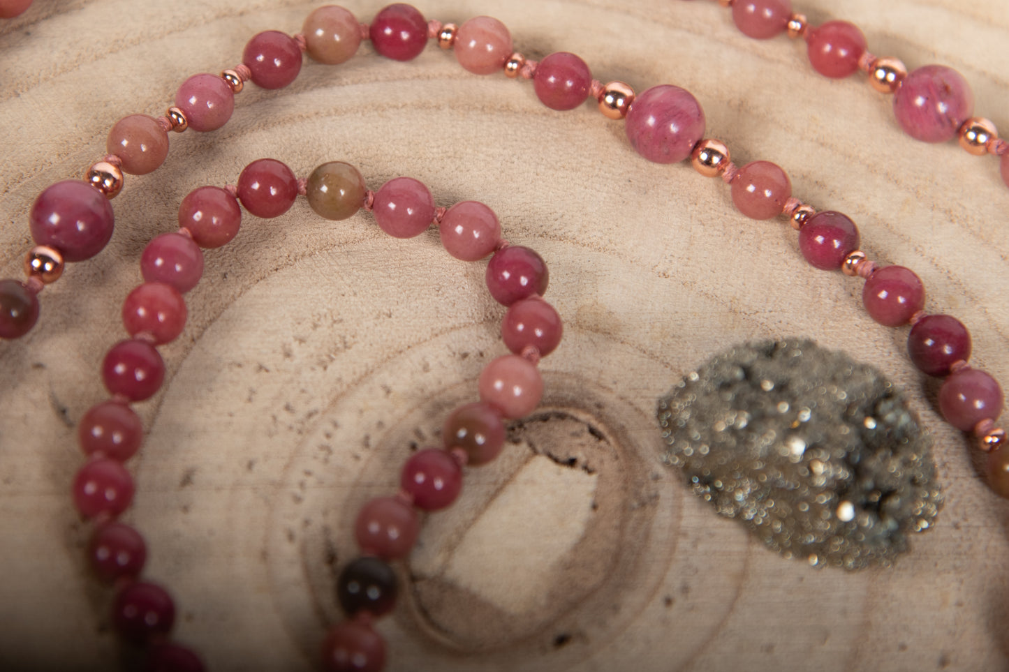 Mala collana in pietra dura naturale di Rodonite, Pietra guru Diaspro, Rame