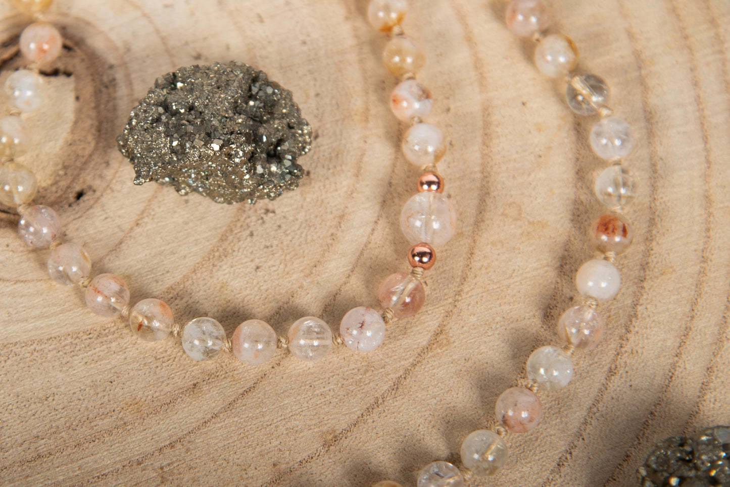 Mala collana fatta a mano in Quarzo Citrino, Pietra guru Agata e Rame