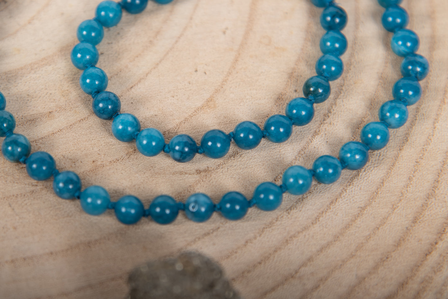 Mala da meditazione in Apatite, Pietra Guru Apatite e Rame