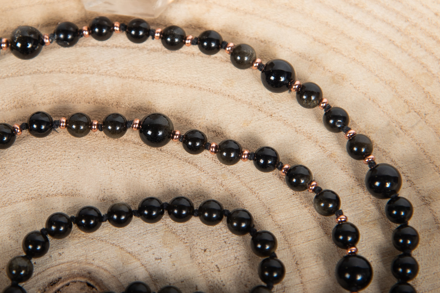 Mala 108 in Ossidiana dorata, Pietra guru Agata e Rame