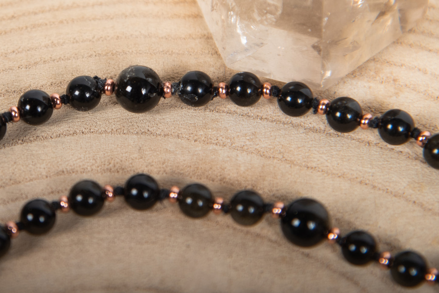 Mala 108 in Ossidiana dorata, Pietra guru Agata e Rame