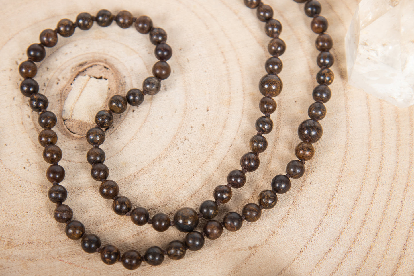 Mala Bronzite, Pietra guru Agata, Argento dorato 925, Placcato Oro 14 kt