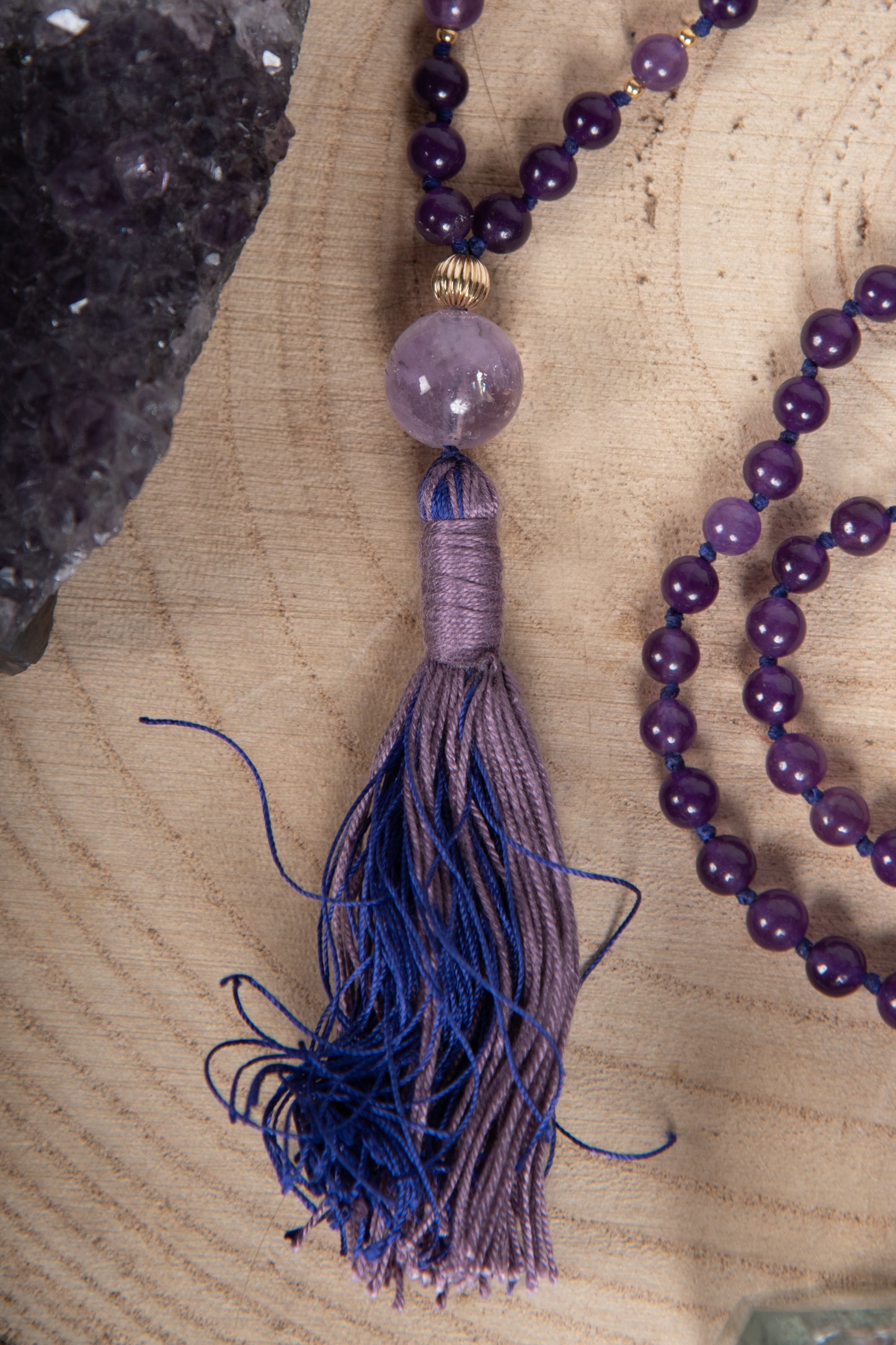 Mala di Ametista, Pietra guru in Ametista lavanda, Argento dorato 925, Placcato Oro 14 kt