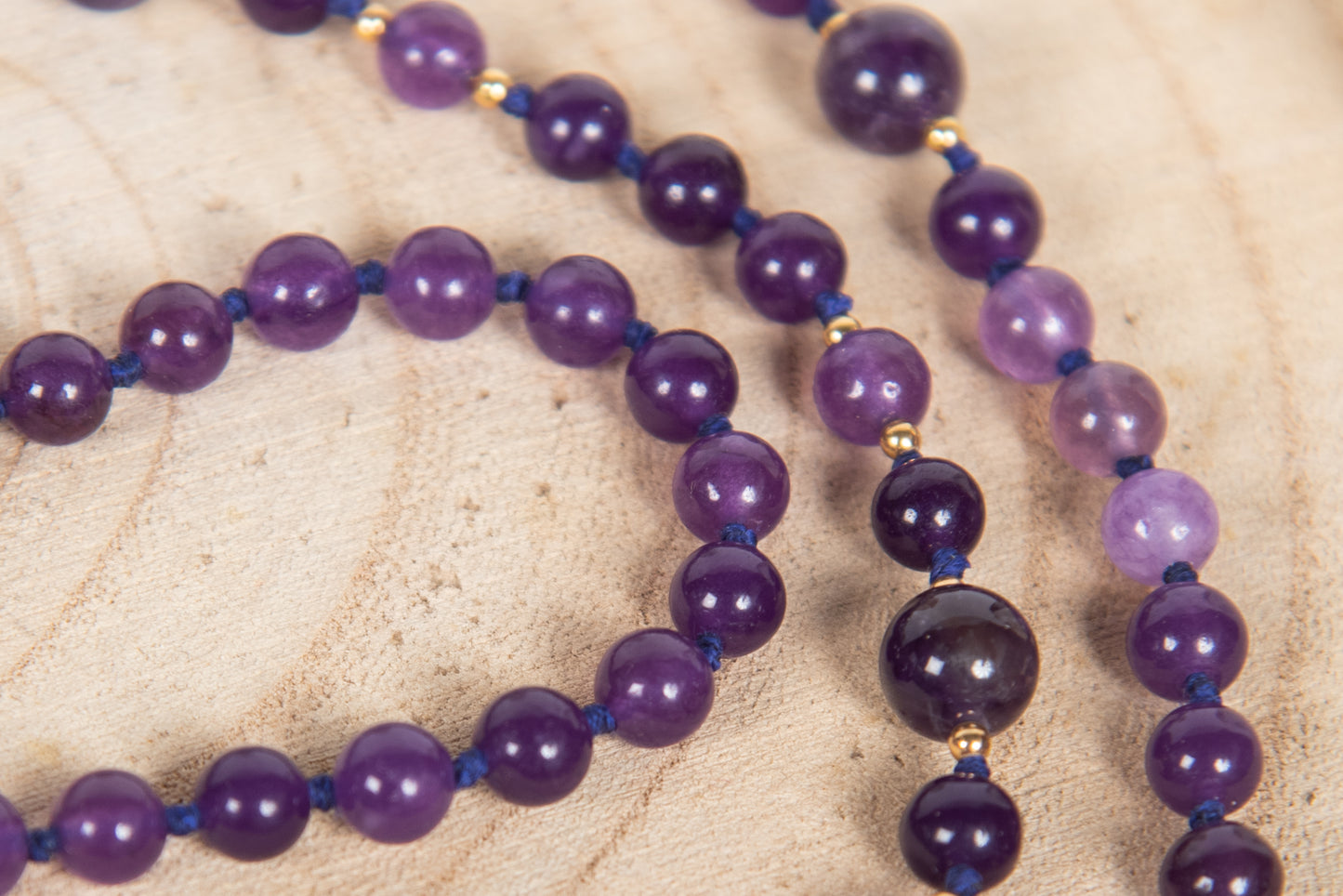 Mala di Ametista, Pietra guru in Ametista lavanda, Argento dorato 925, Placcato Oro 14 kt