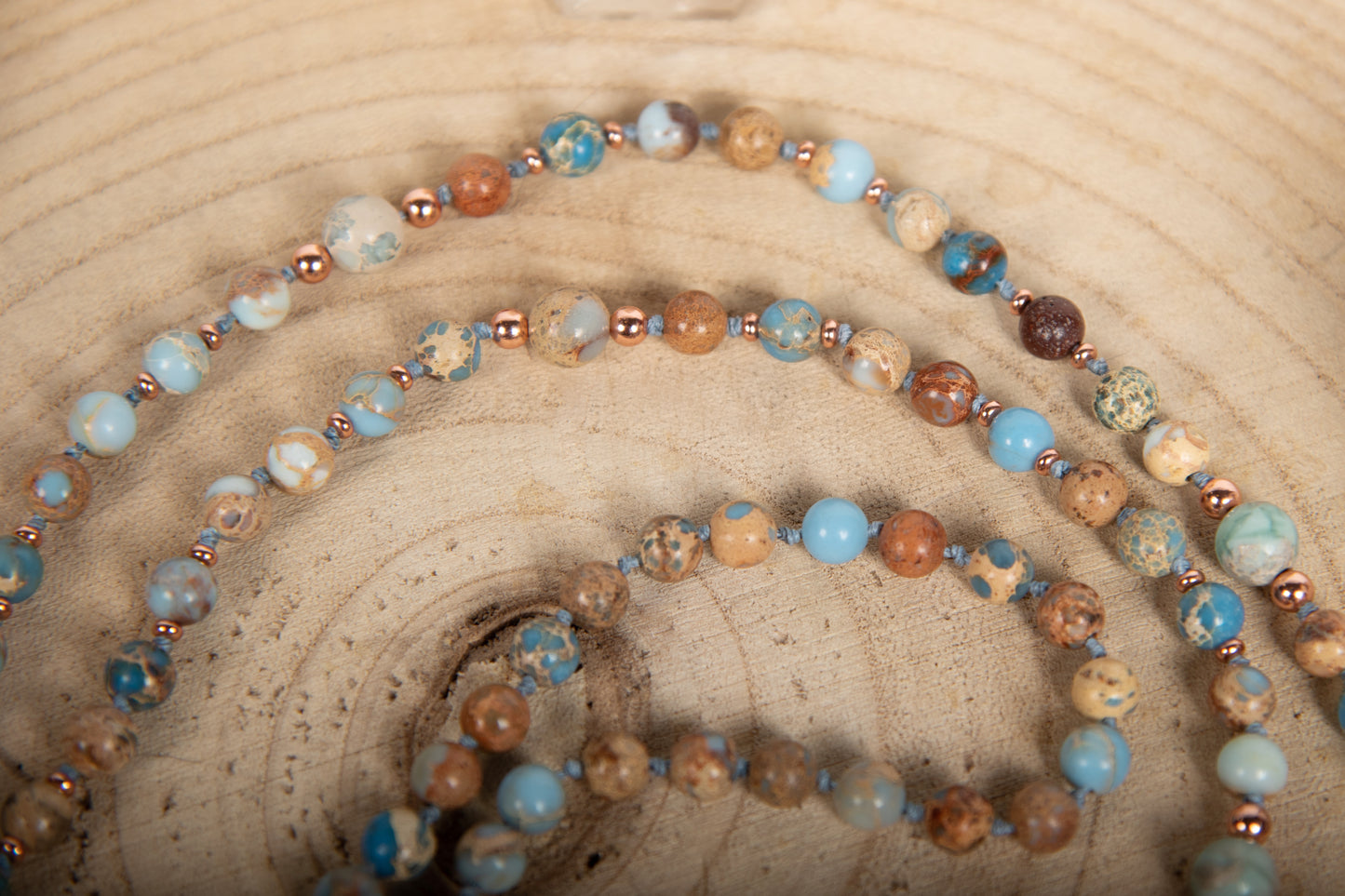 Mala per la meditazione in Diaspro imperiale, Pietra Guru Agata, Rame