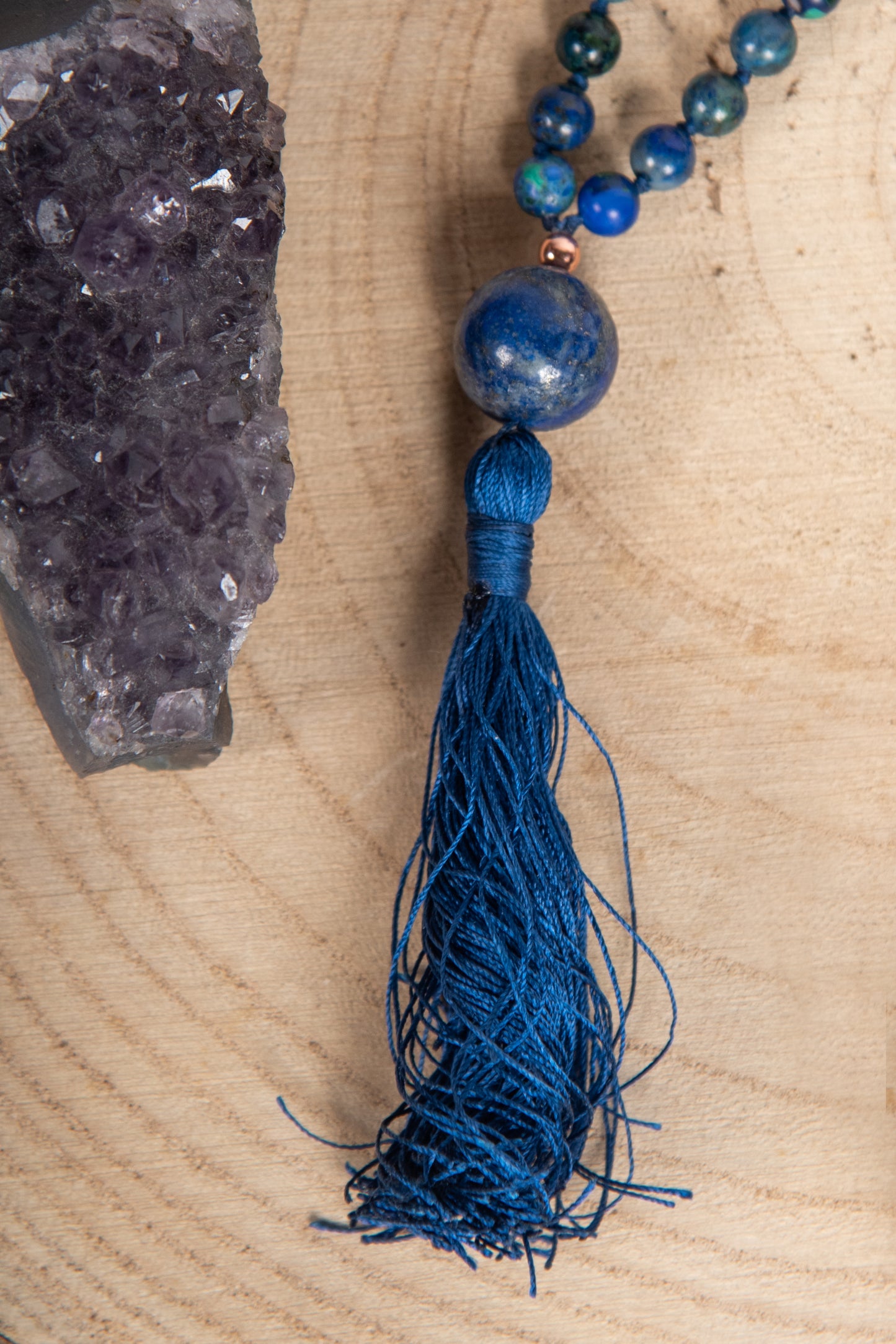 Mala collana 108 Azzurrite, Pietra guru Lapislazzuli, Rame