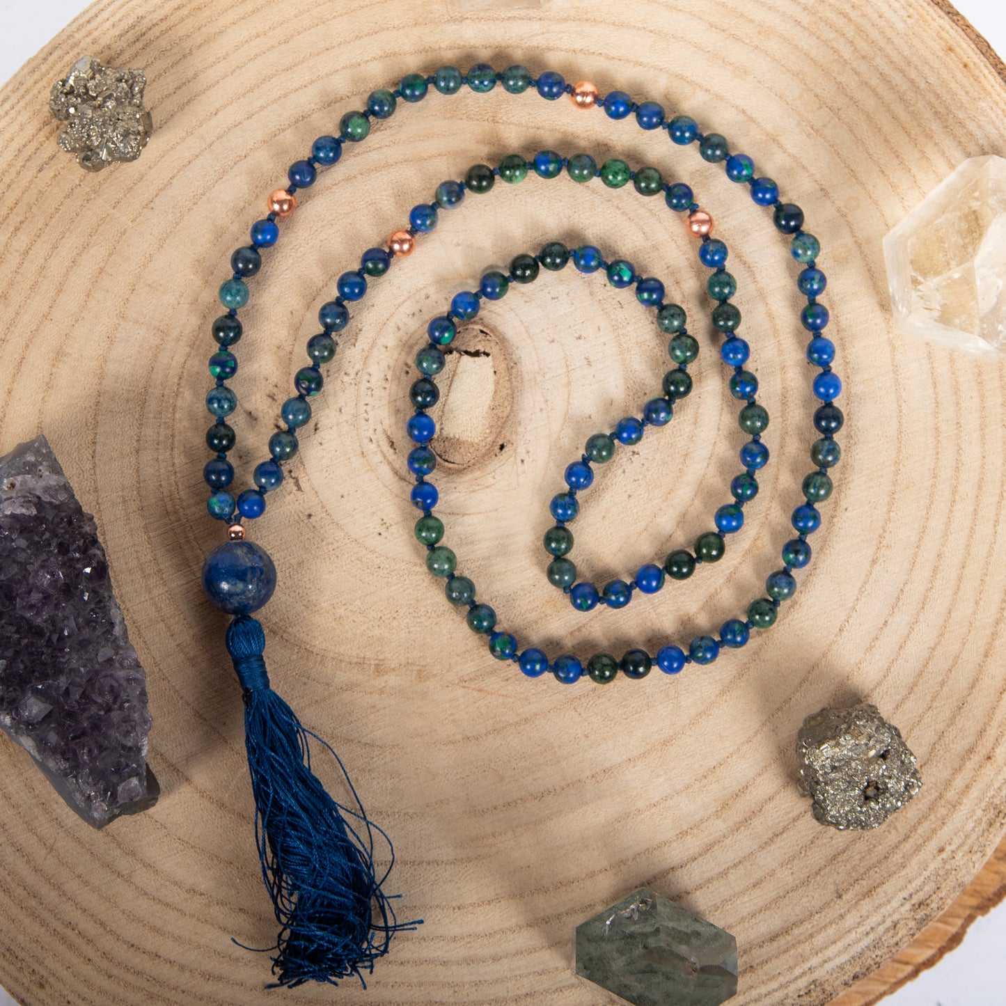 Mala collana 108 Azzurrite, Pietra guru Lapislazzuli, Rame