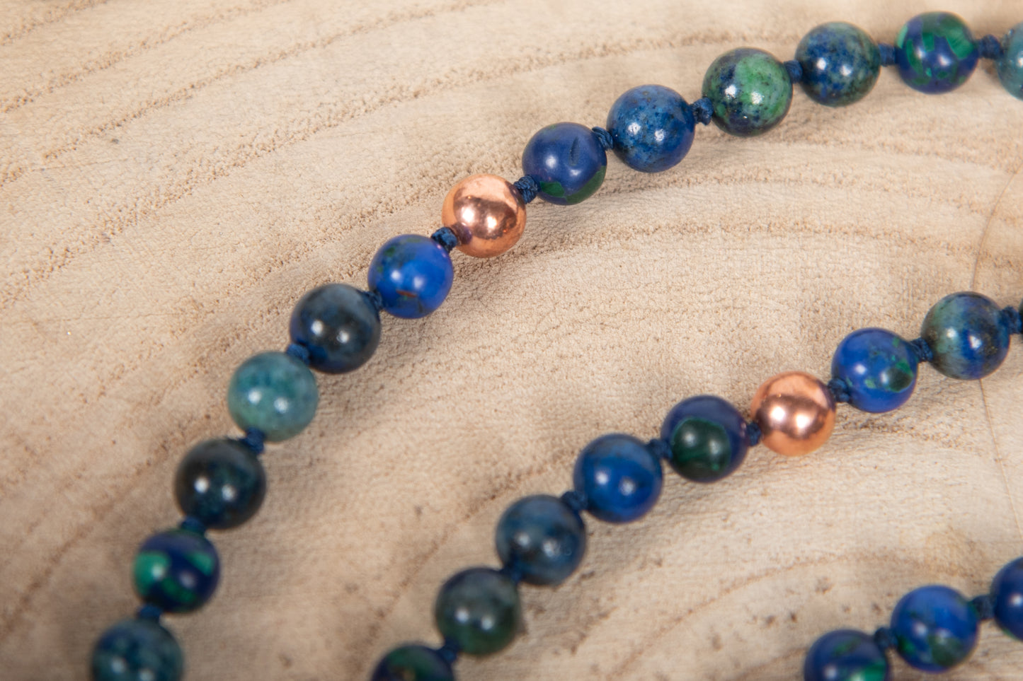 Mala collana 108 Azzurrite, Pietra guru Lapislazzuli, Rame