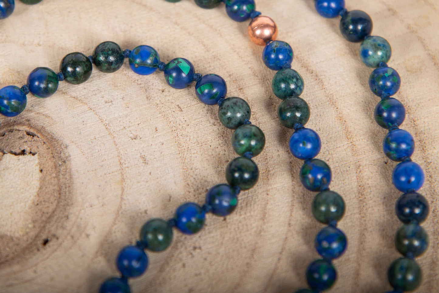 Mala collana 108 Azzurrite, Pietra guru Lapislazzuli, Rame
