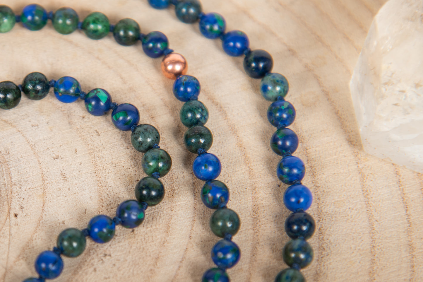 Mala collana 108 Azzurrite, Pietra guru Lapislazzuli, Rame