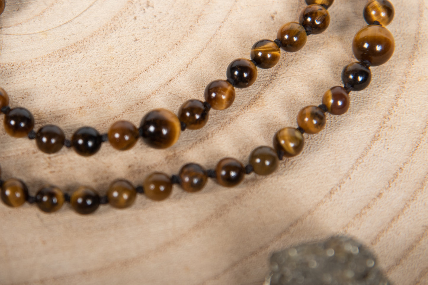 Mala con pietre dure naturali di Occhio di tigre, Pietra guru Bronzite, Rame