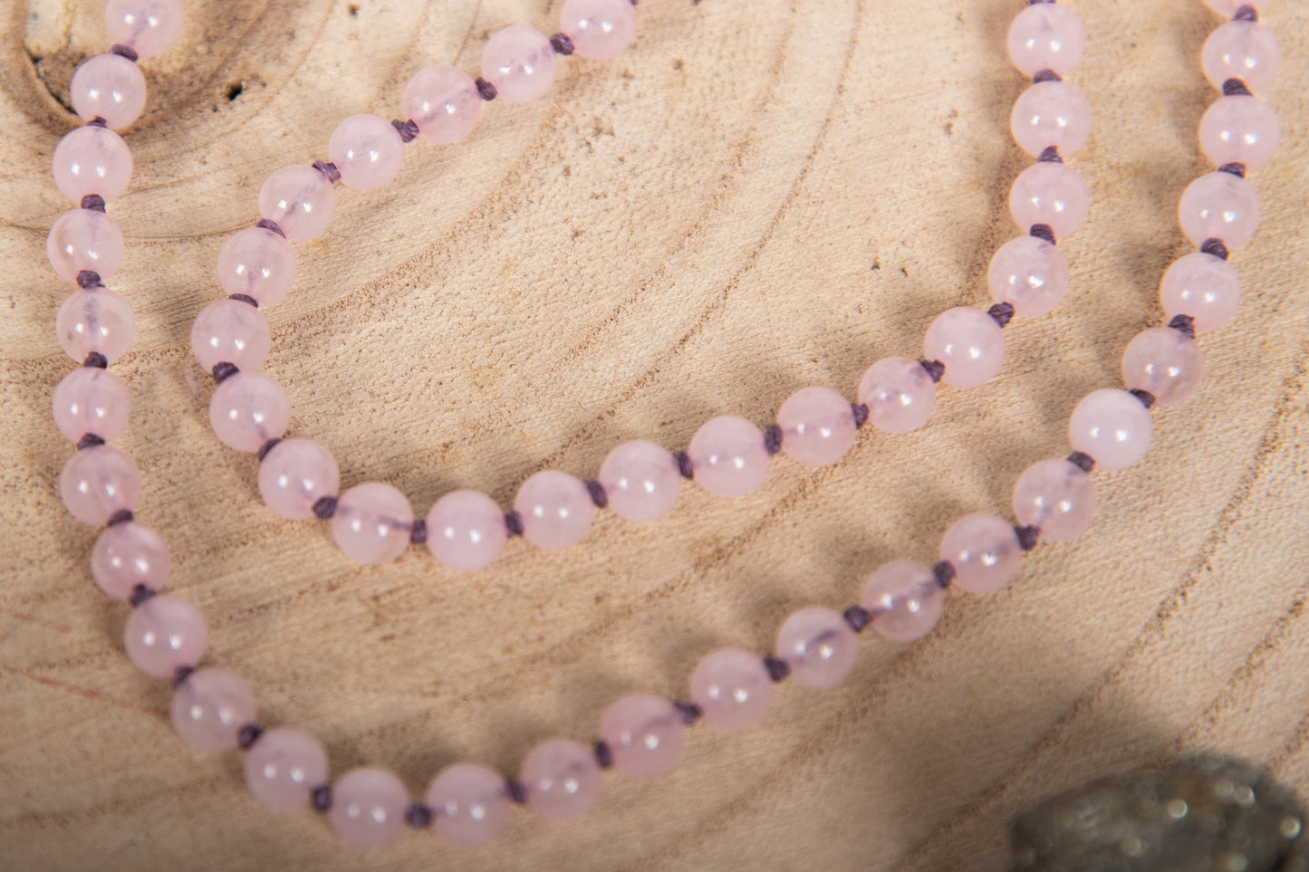 Mala con cristalli naturali di Quarzo rosa, Pietra Guru Quarzo rosa, Rame