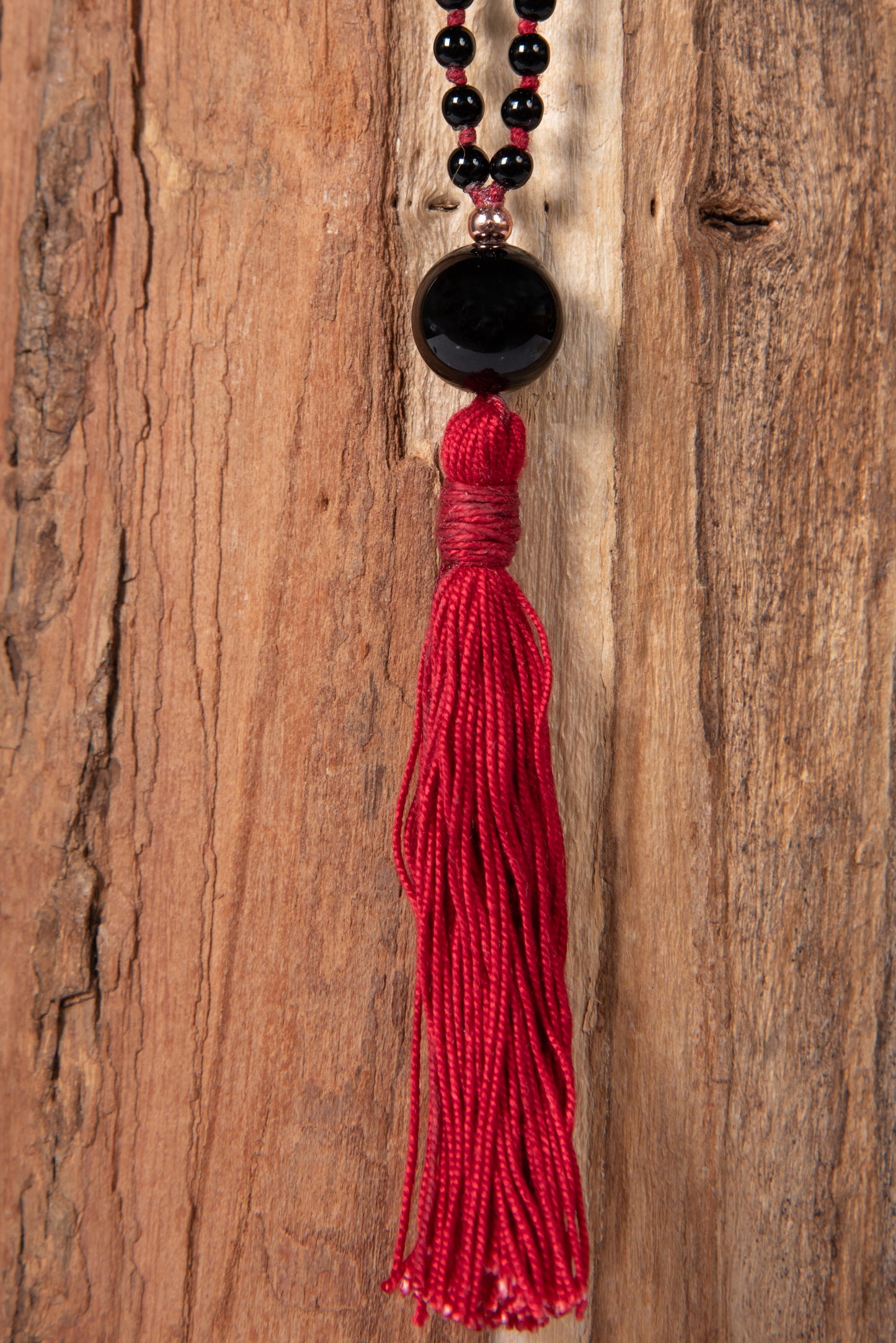 Mala con 108 perle di Onice, Occhio di bue, Ematite, Perla Guru Onice e rame
