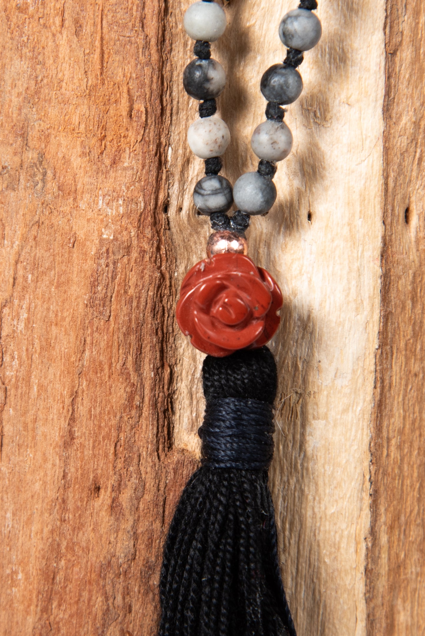 Mala con 108 perle di Pietra di luna arcobaleno Labradorite, Shungite, Diaspro zebrato, Perla Guru Diaspro rosso