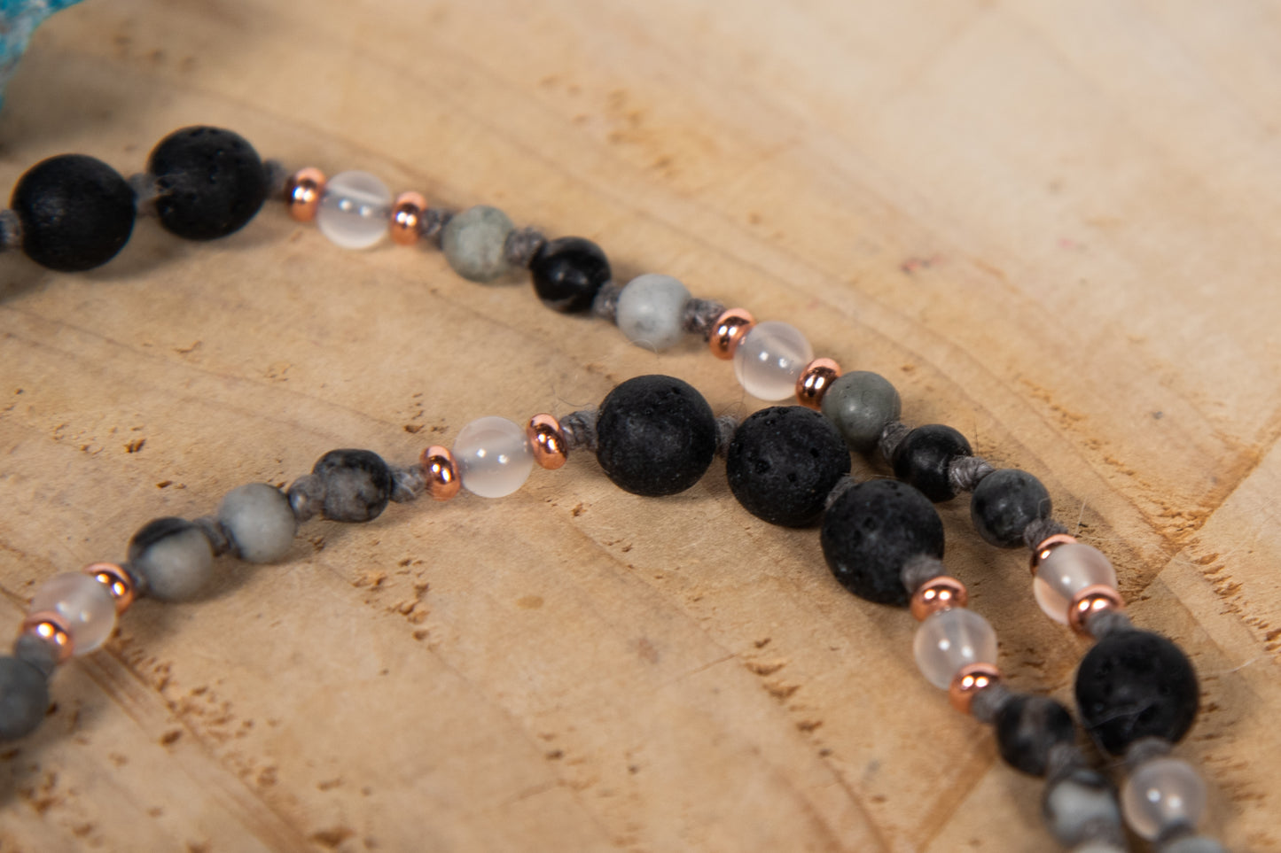 Mala in Pietra lavica, Diaspro zebrato, Agata bianca, Pietra Guru Quarzo tormalinato