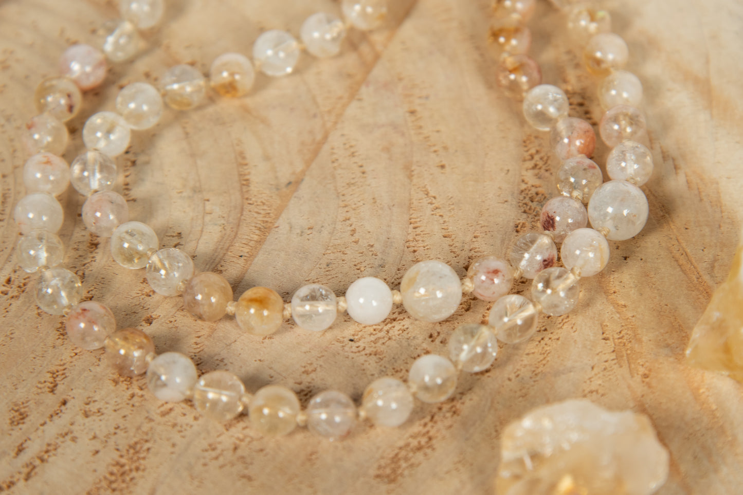 Mala collana 108 perle Quarzo citrino, pietra guru Agata, argento dorato 925