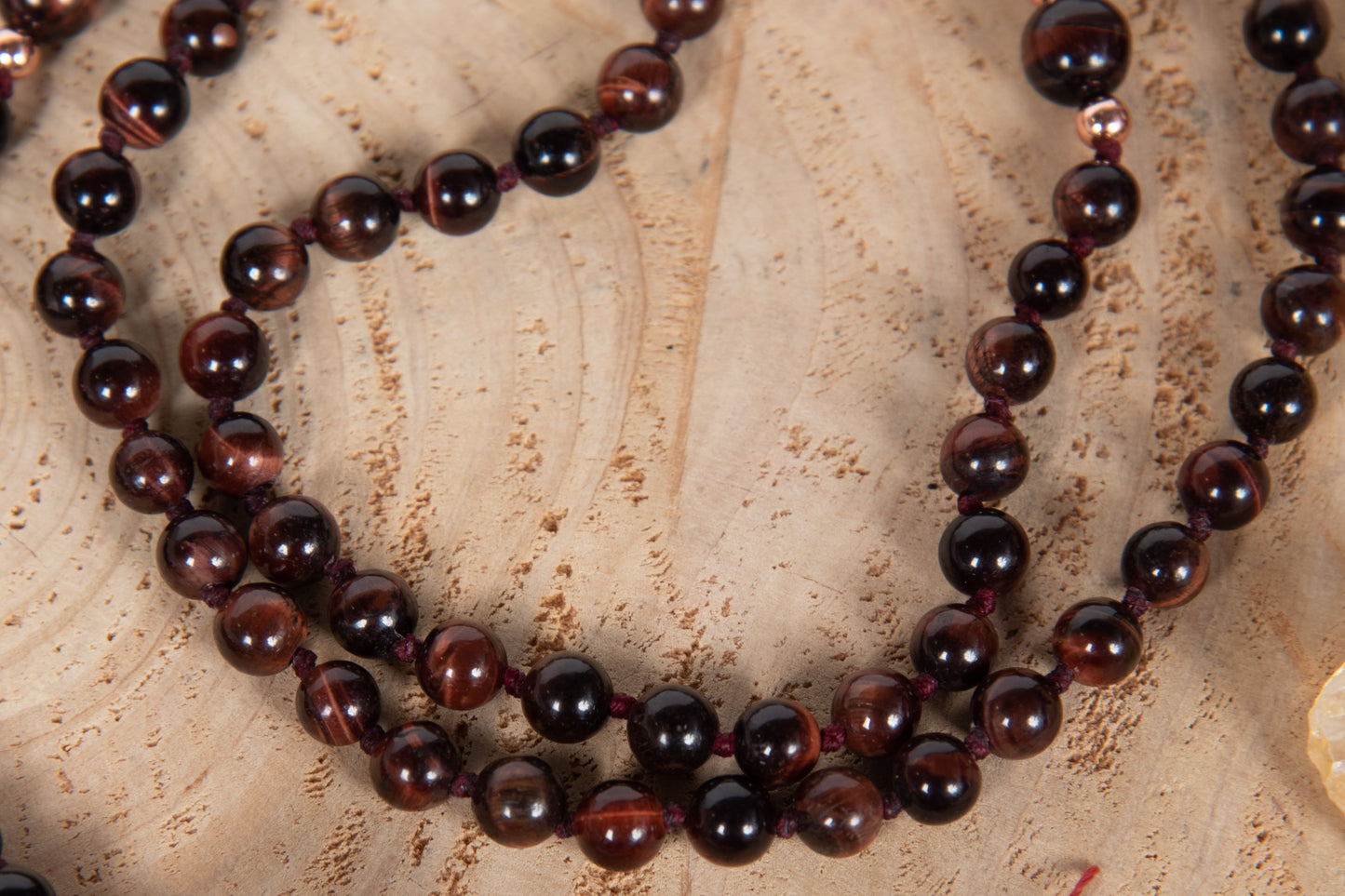 Mala collana 108 perle Occhio di bue, pietra guru Agata, rame