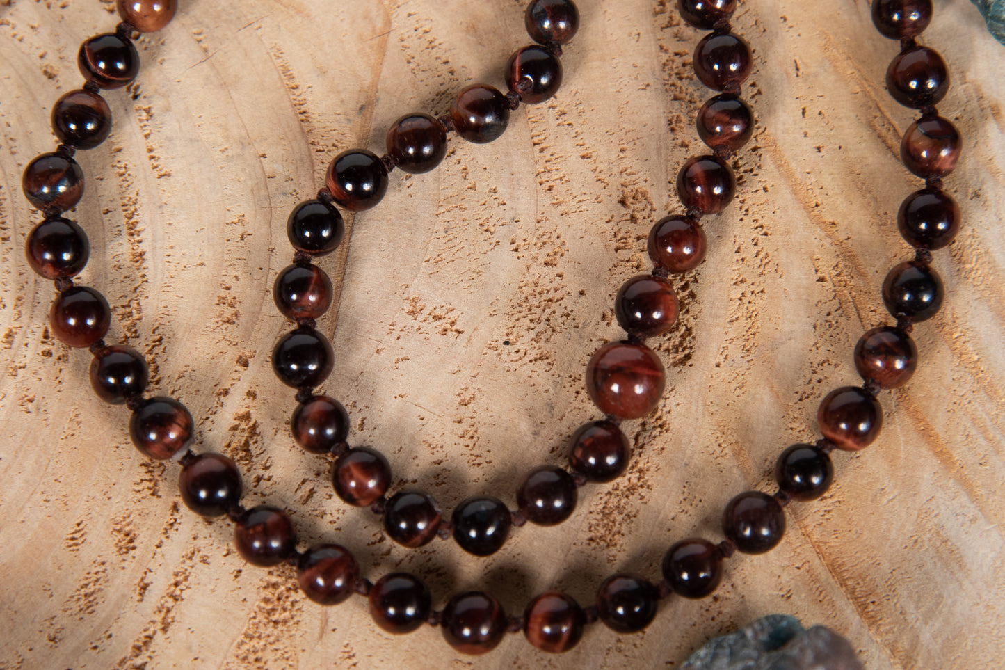 Mala con 108 perle di Occhio di bue, Pietra Guru Occhio di bue, Rame