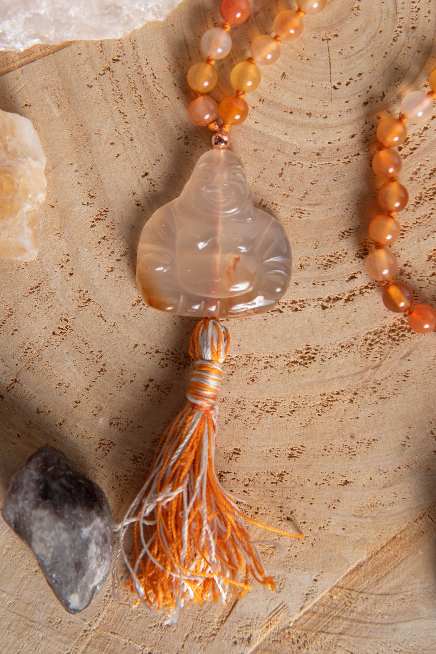 Mala con 108 perle di Corniola, Pietra Guru Buddha Corniola