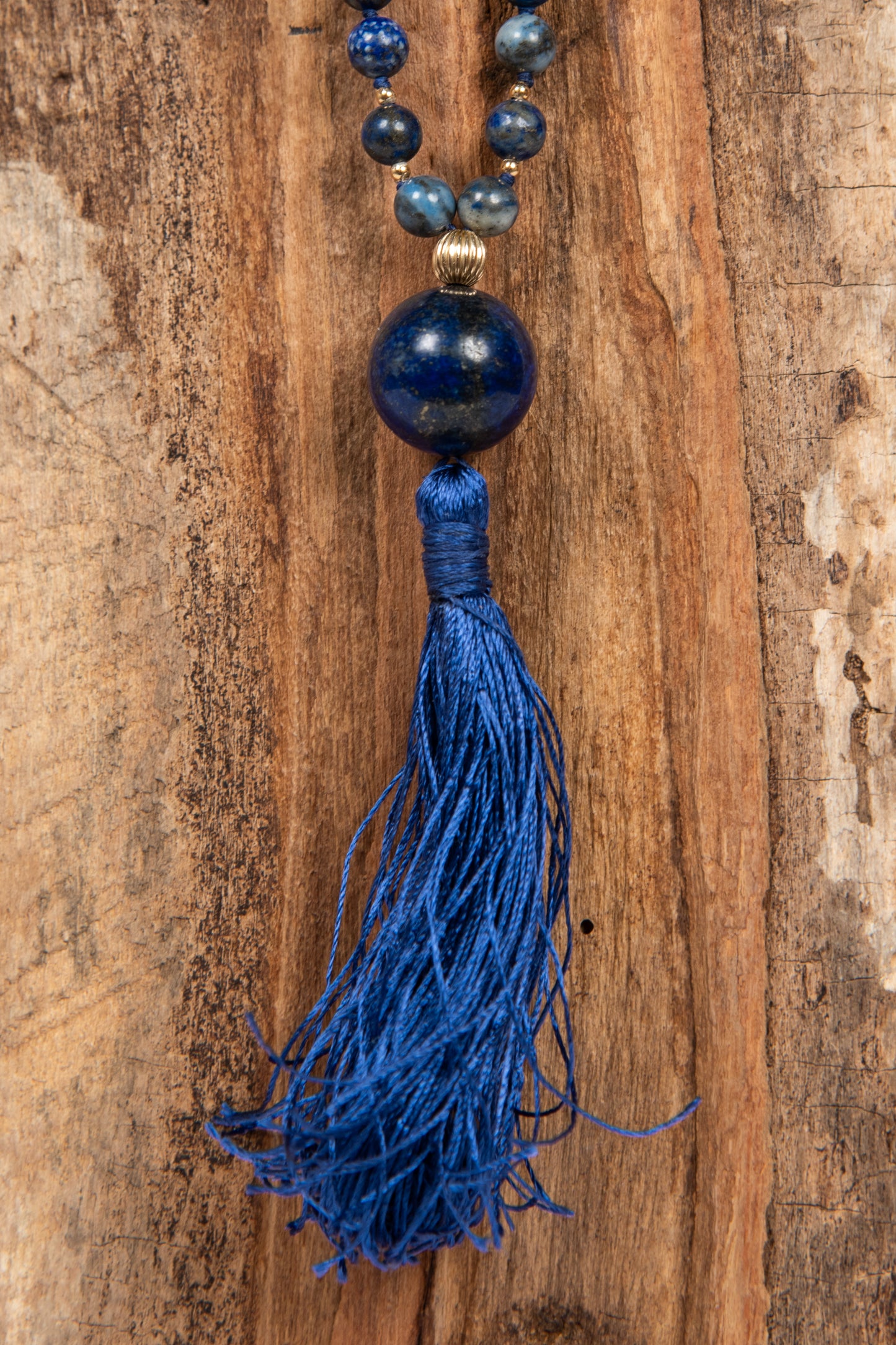 Mala da meditazione in Lapislazzuli, Pietra Guru Lapislazzuli, Argento dorato 925, Placcato Oro 14kt