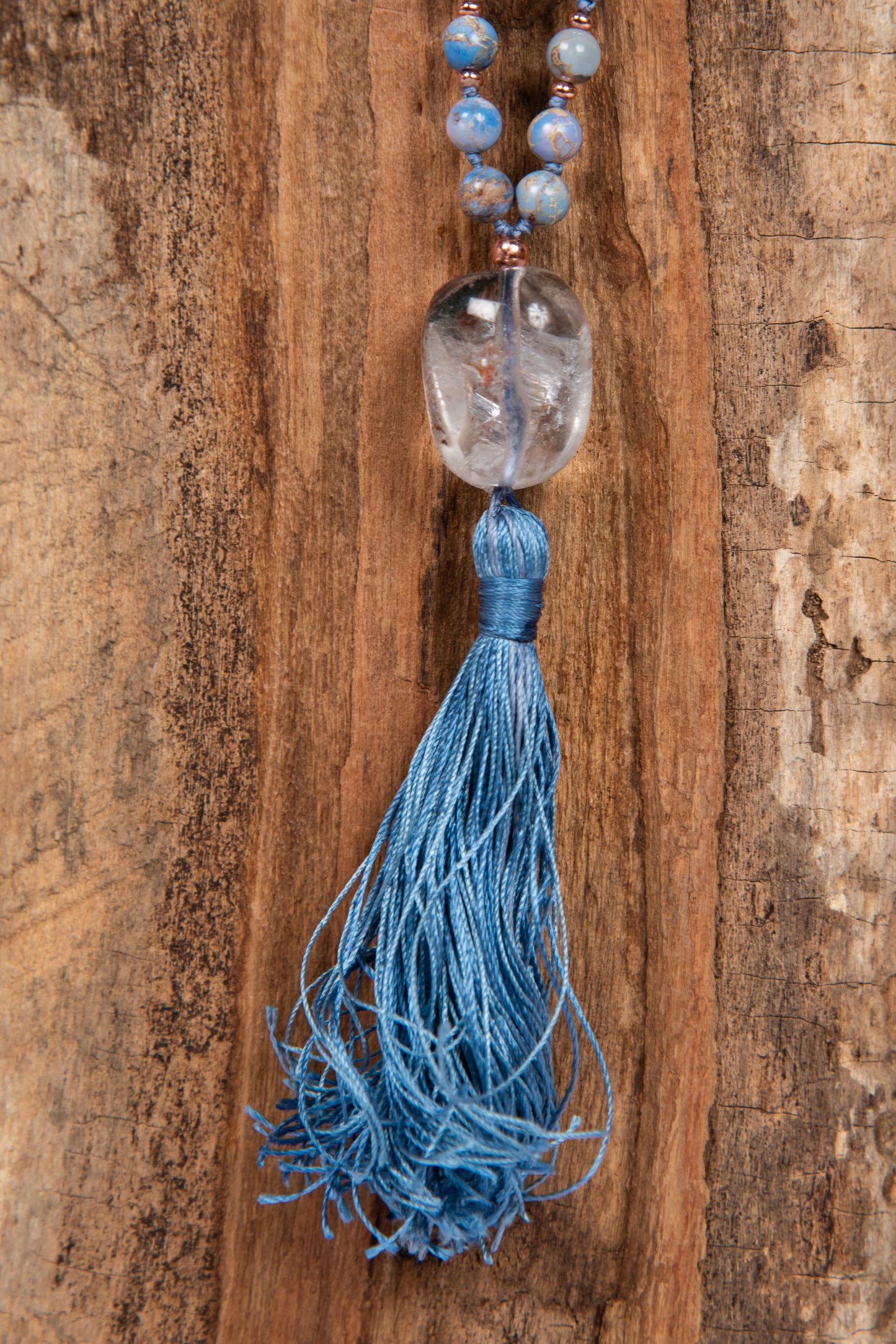 Mala collana 108 perle Diaspro imperiale naturale, Pietra Guru Quarzo Fantasma, Rame