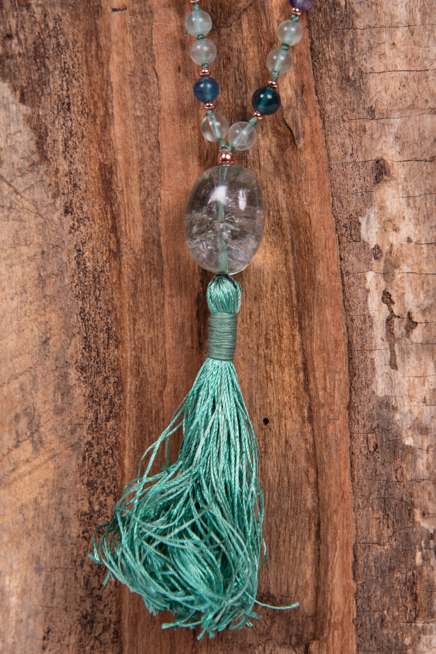 Mala per meditare in Fluorite, Pietra Guru Fluorite, Rame