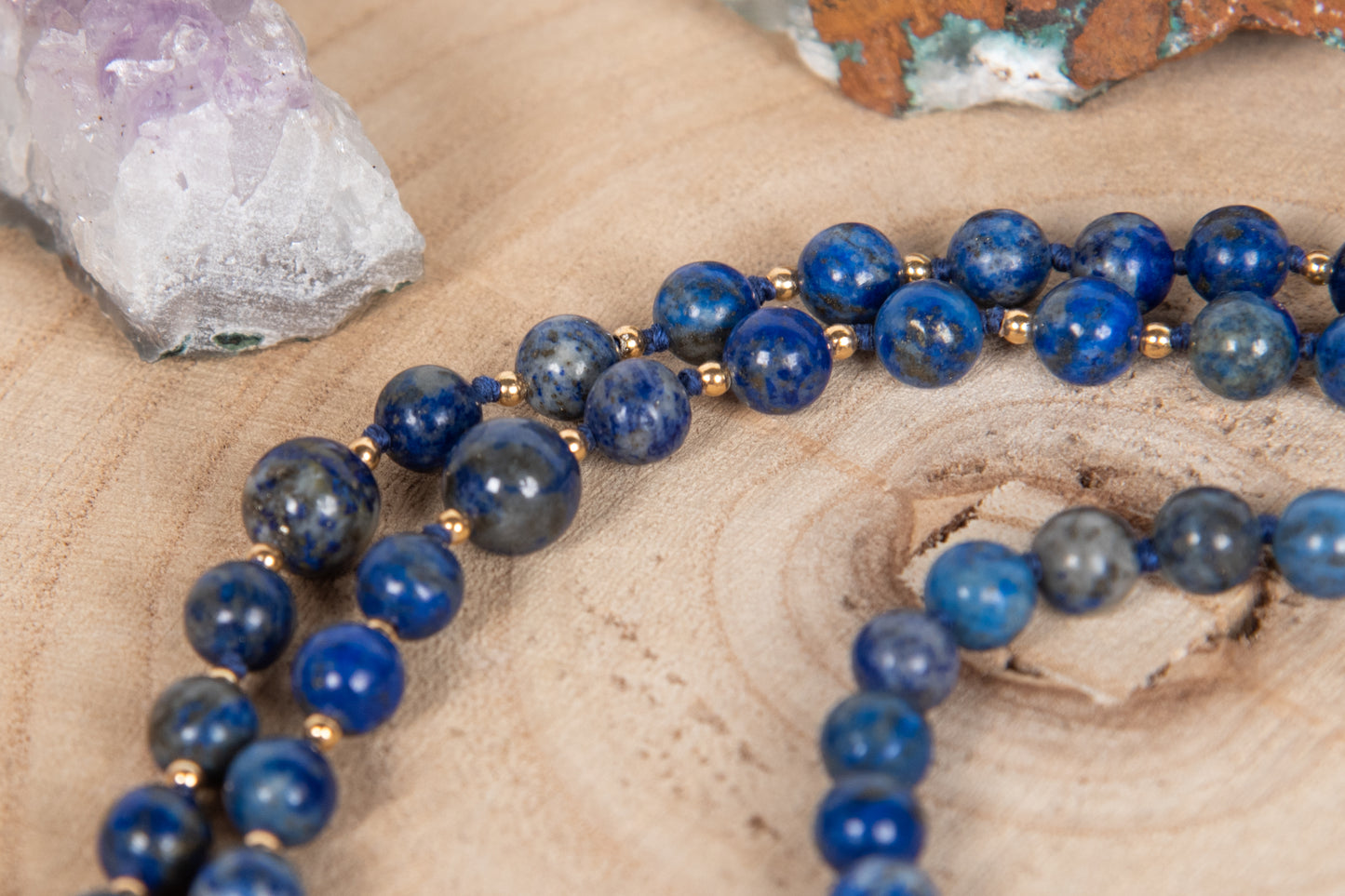 Mala da meditazione in Lapislazzuli, Pietra Guru Lapislazzuli, Argento dorato 925, Placcato Oro 14kt