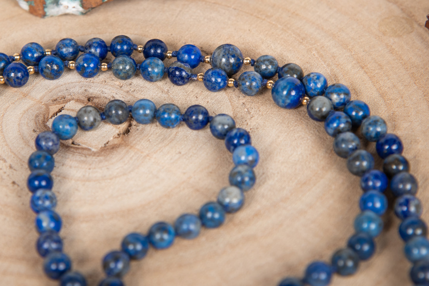 Mala da meditazione in Lapislazzuli, Pietra Guru Lapislazzuli, Argento dorato 925, Placcato Oro 14kt
