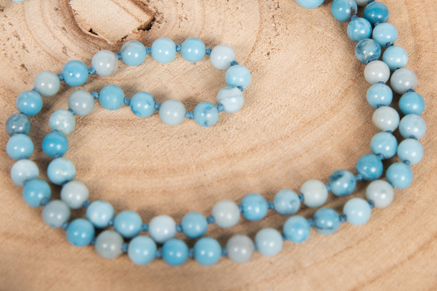 Mala da meditazione in Larimar, Pietra Guru Lapislazzuli, Argento dorato 925, Placcato Oro 14kt