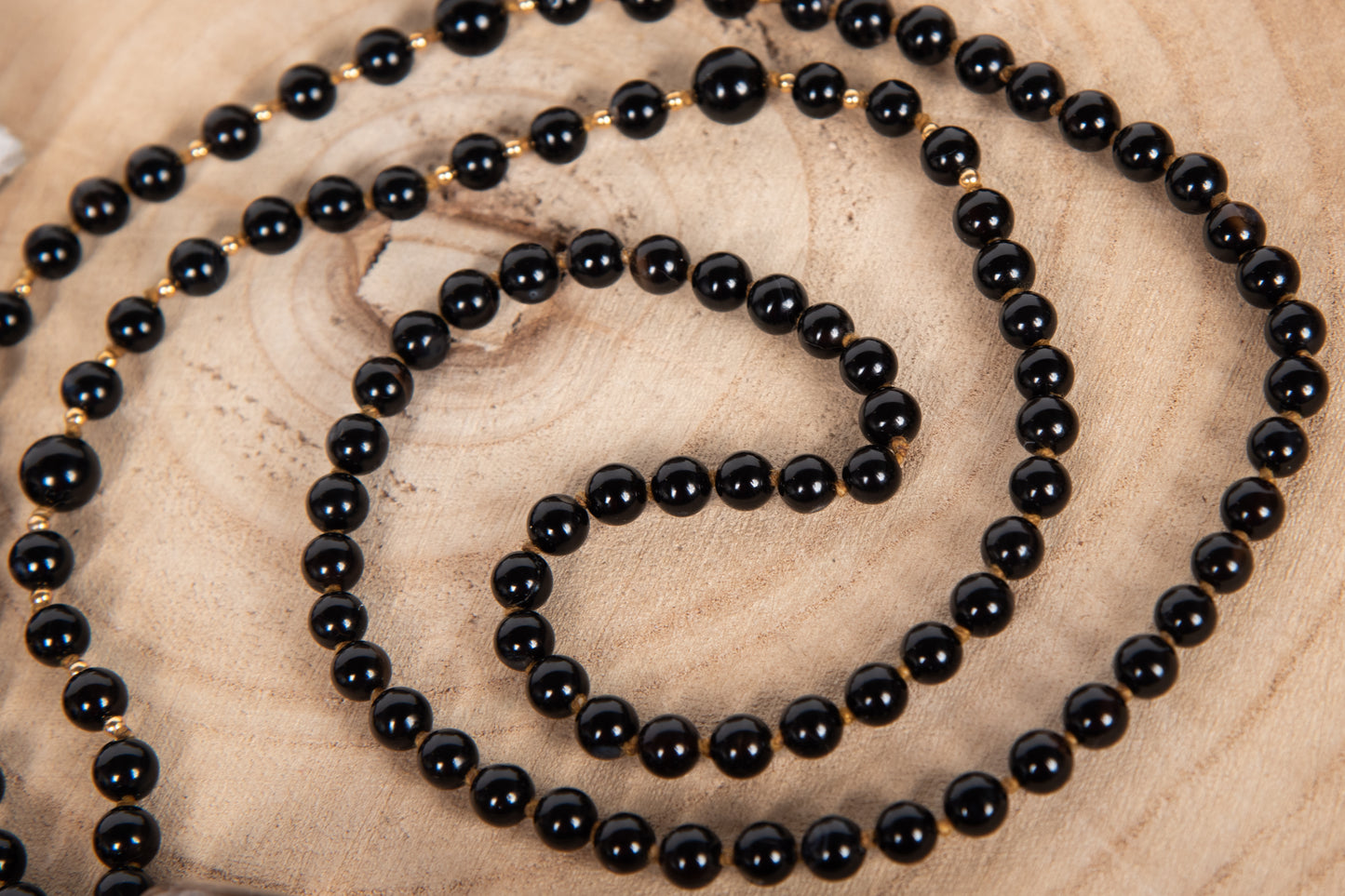 Mala per meditare in Onice, Pietra Guru Quarzo fumè, Rame