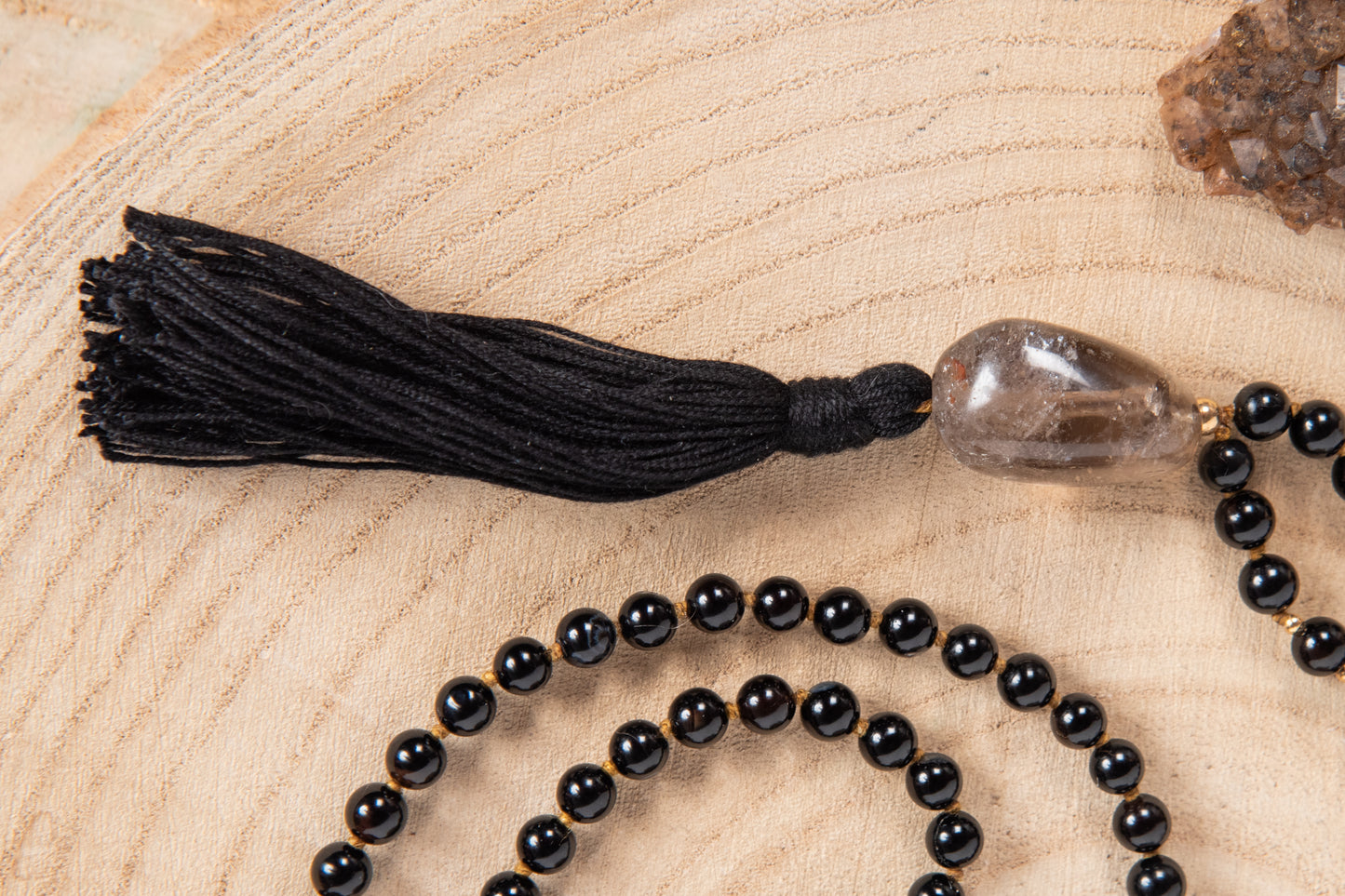 Mala per meditare in Onice, Pietra Guru Quarzo fumè, Rame