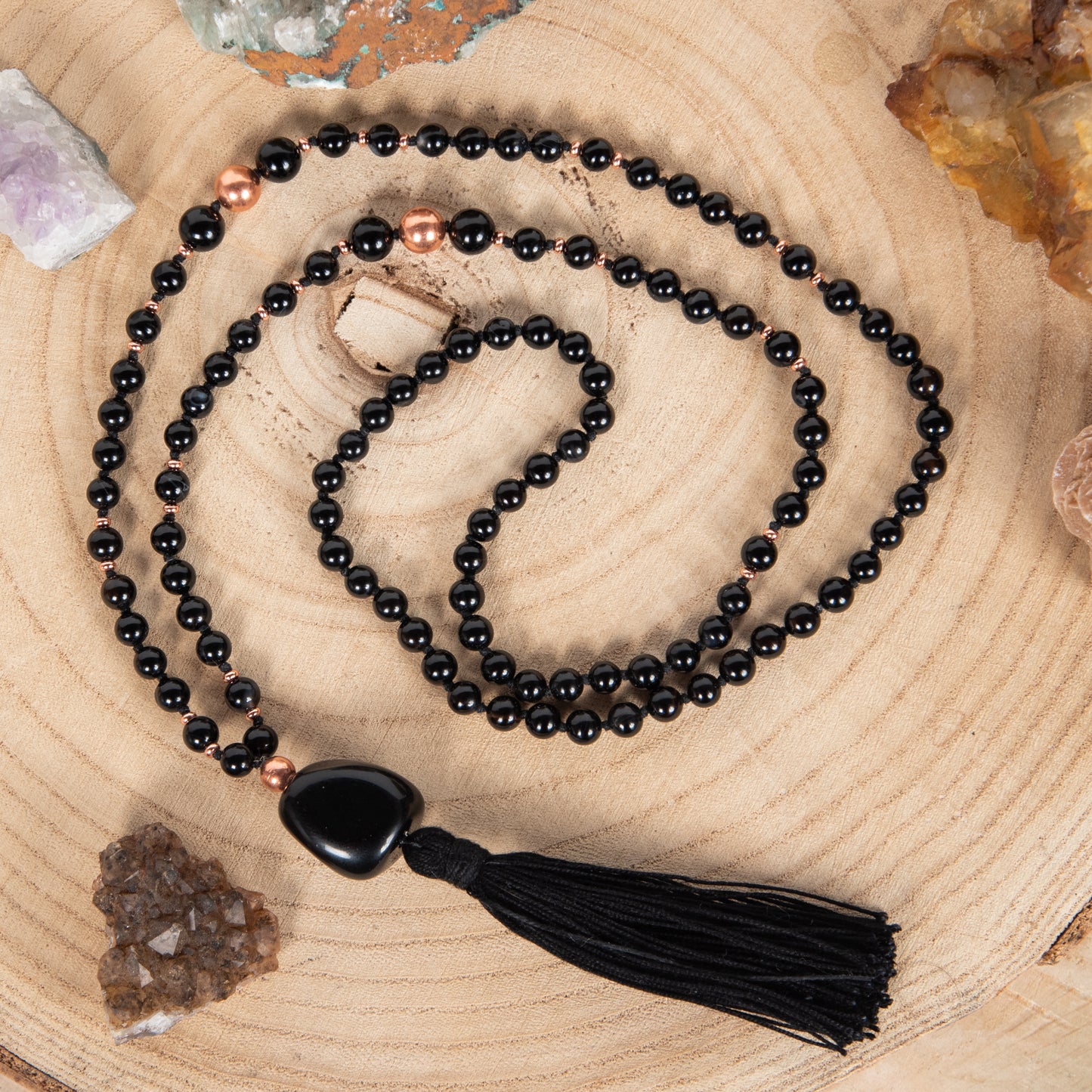 Mala con 108 perle in Onice, Pietra Guru Onice, Rame