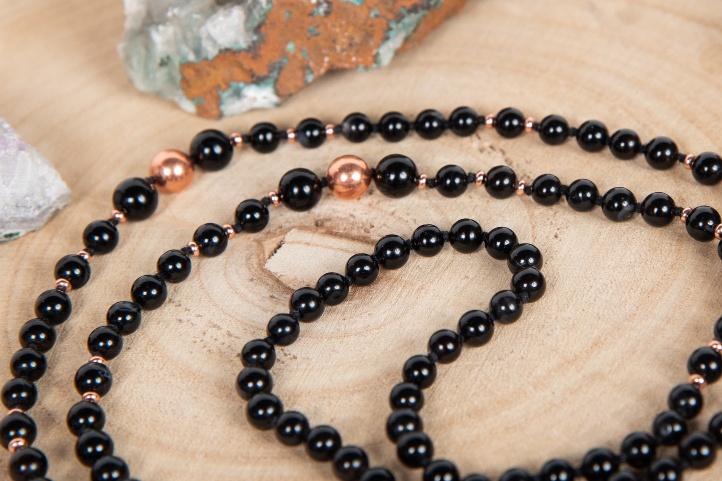 Mala con 108 perle in Onice, Pietra Guru Onice, Rame