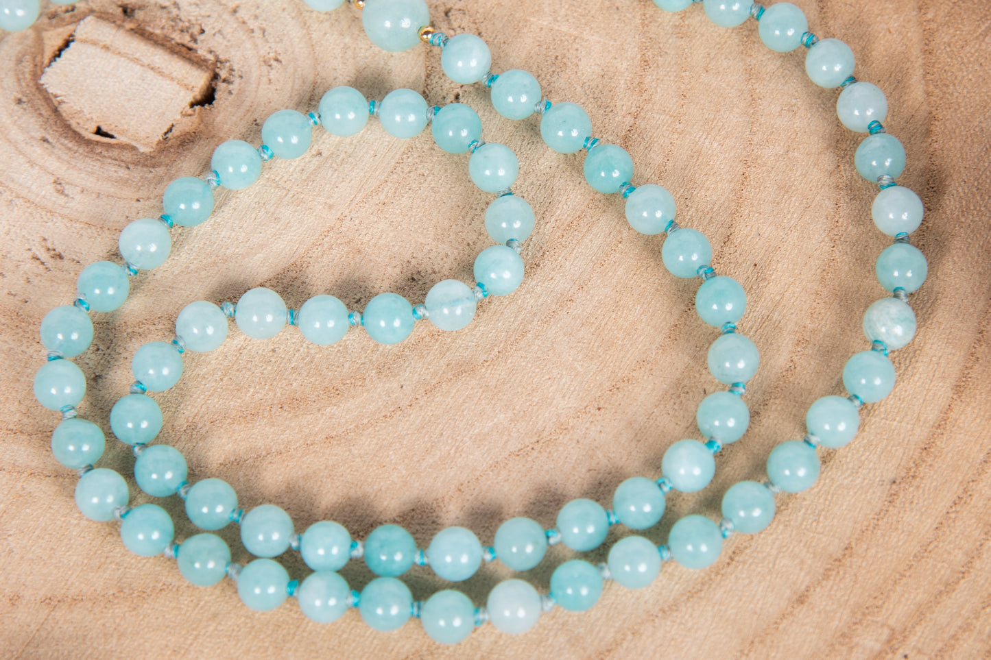 Mala da meditazione in Amazzonite, Perla Guru tibetana, Argento dorato 925, Placcato Oro 14kt
