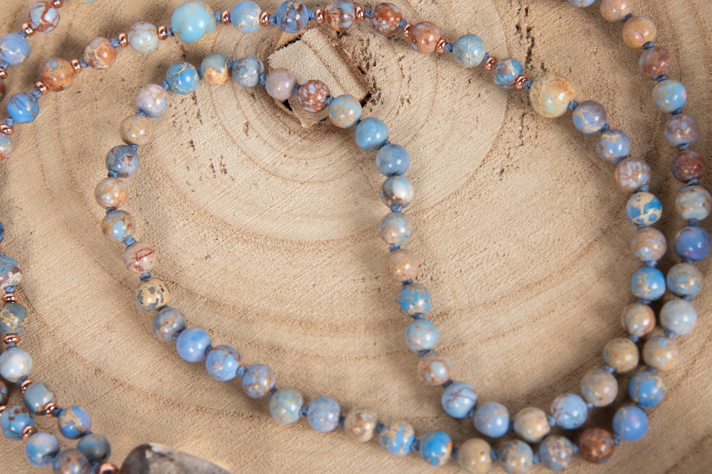 Mala collana 108 perle Diaspro imperiale naturale, Pietra Guru Quarzo Fantasma, Rame