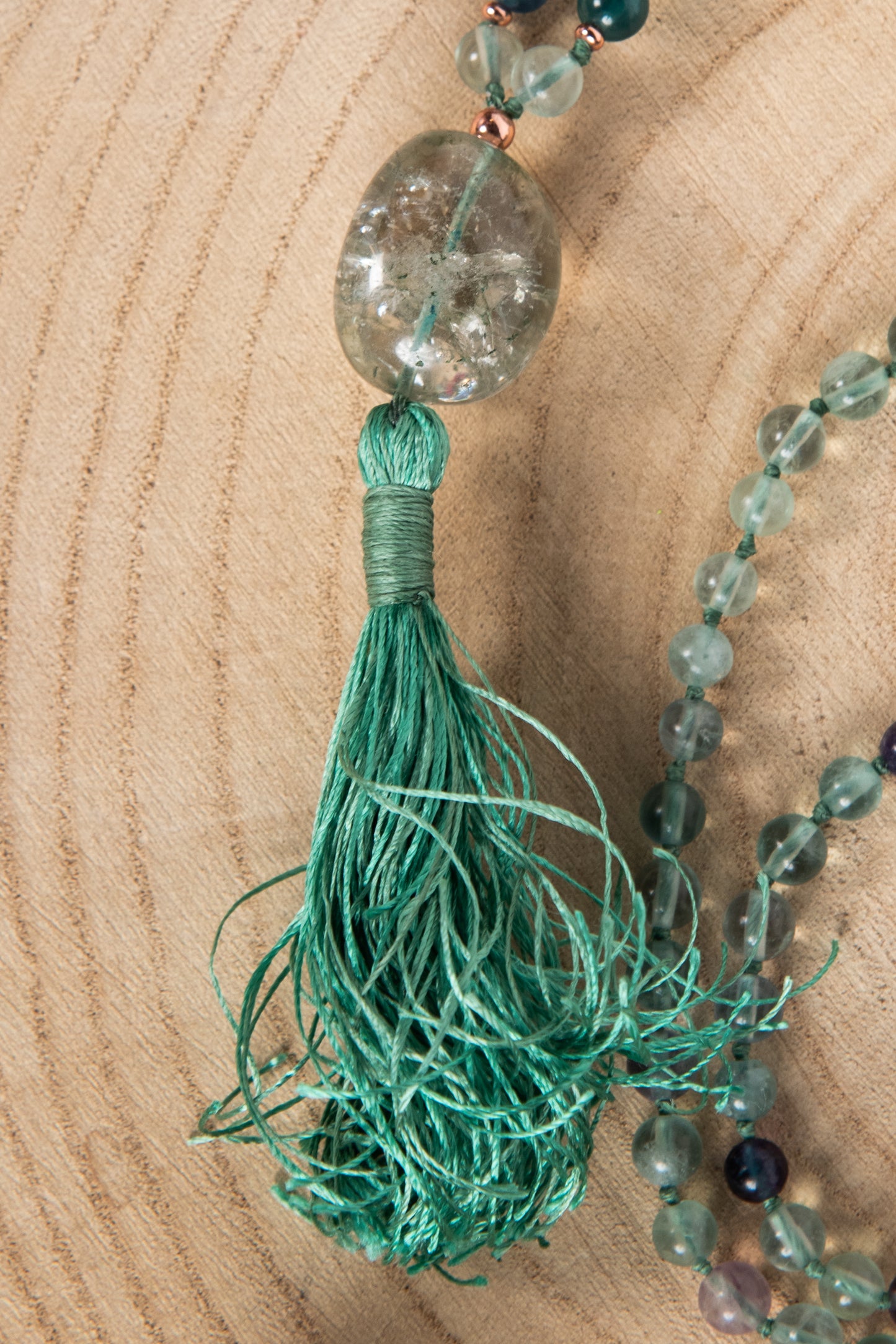 Mala per meditare in Fluorite, Pietra Guru Fluorite, Rame