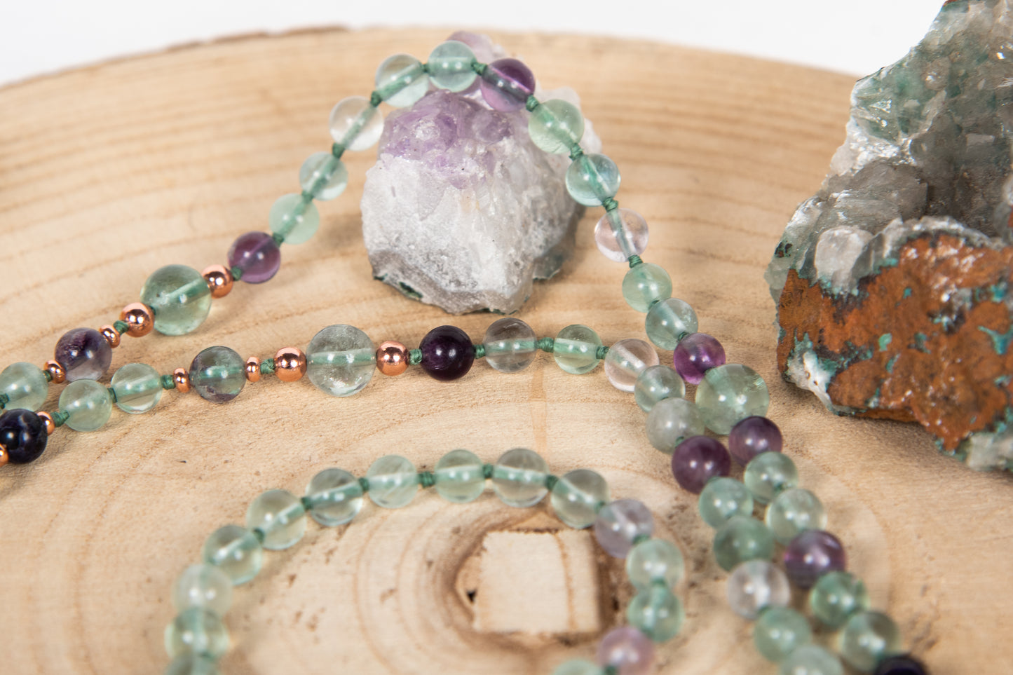 Mala per meditare in Fluorite, Pietra Guru Fluorite, Rame